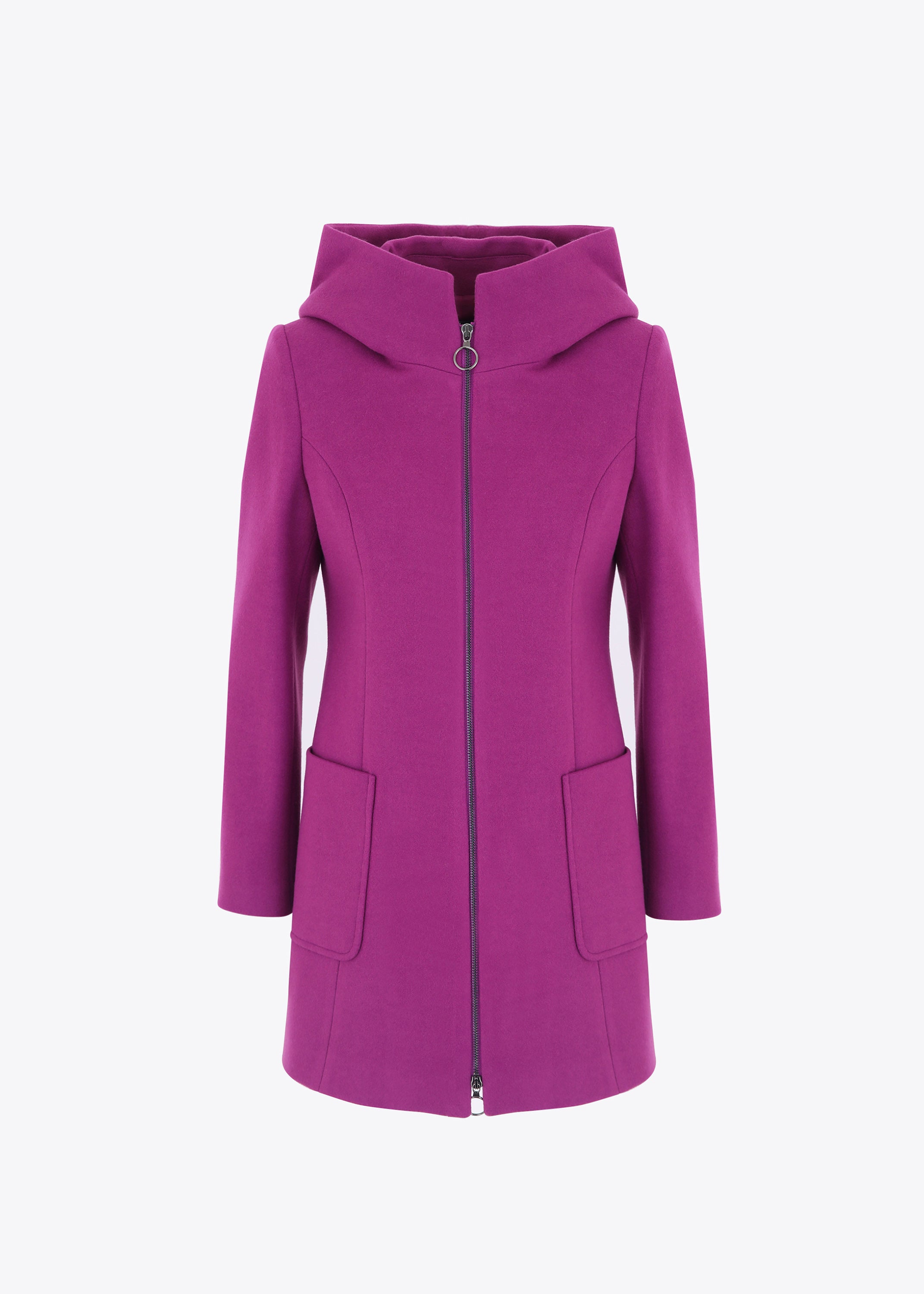 Cappotto con cerniera e cappuccio in misto lana - FW23