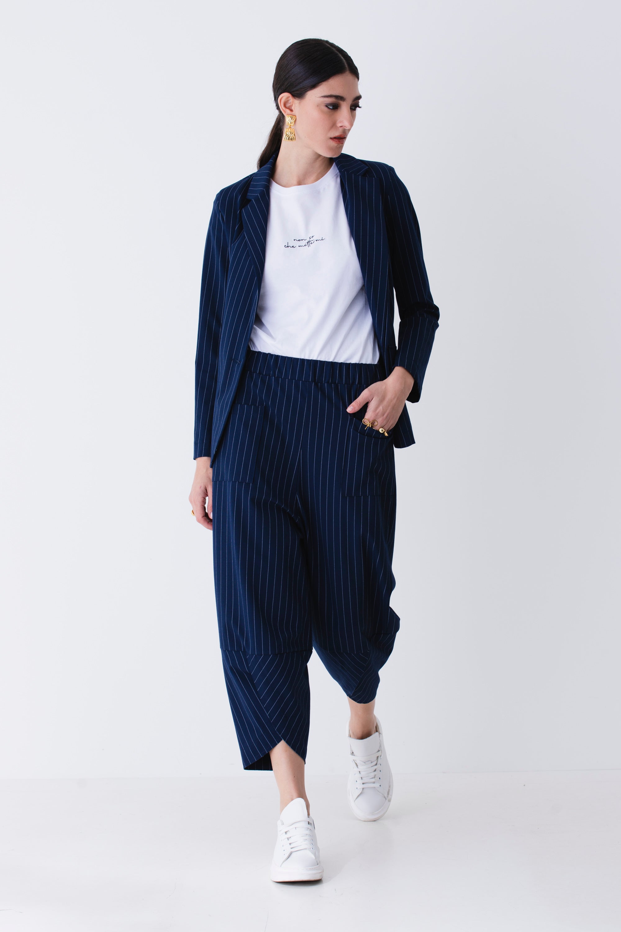 Blazer ad un petto in felpa gessata - PE25