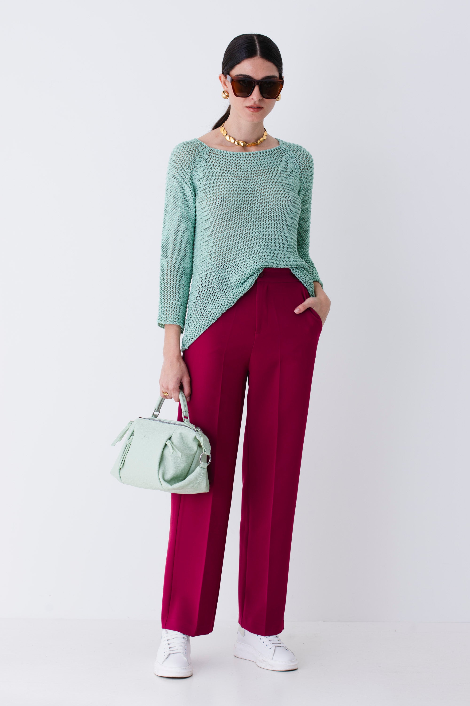 Pantalone a palazzo in tessuto tecnico elasticizzato - PE25
