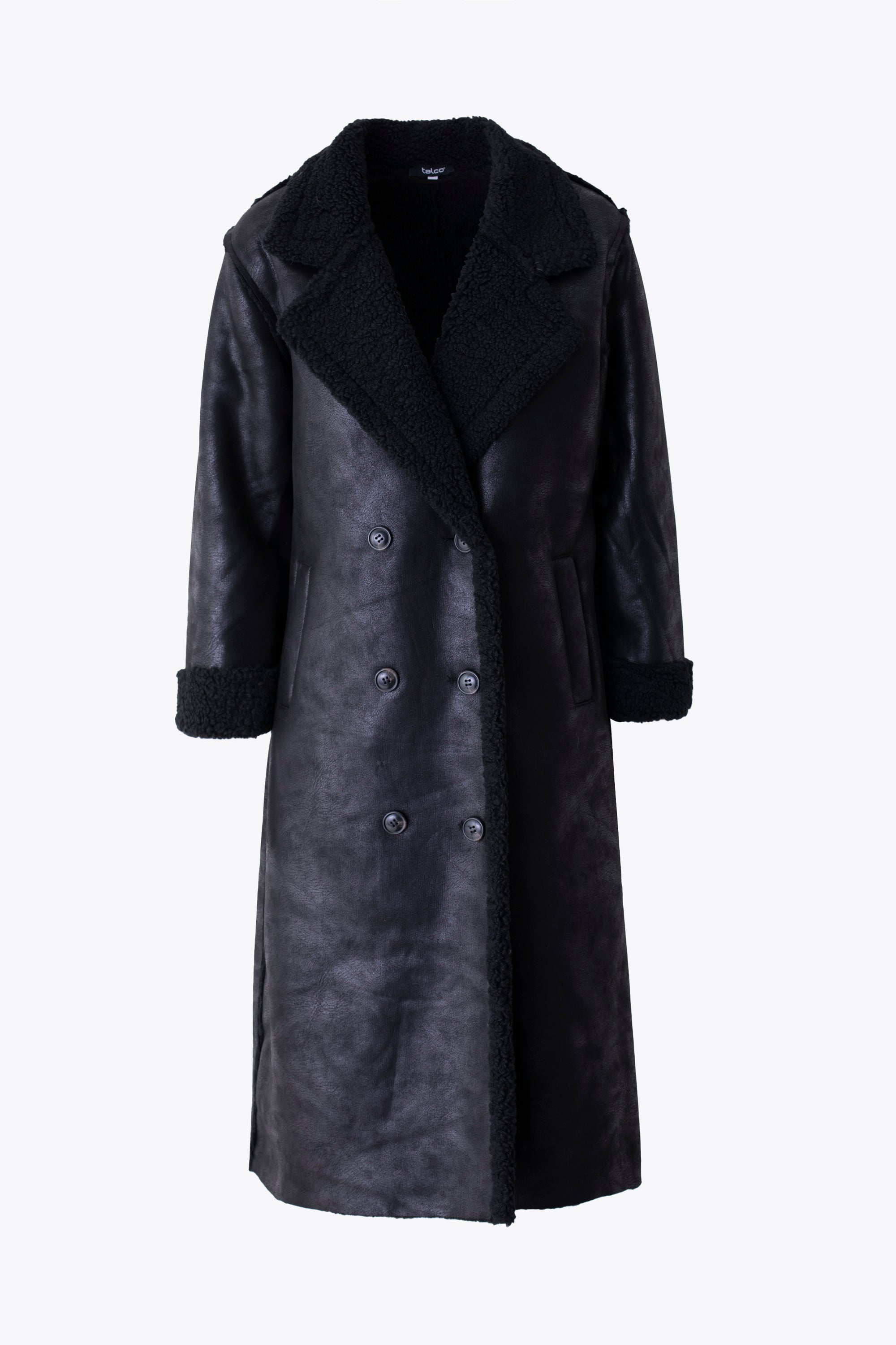 Cappotto lungo doppio petto in tessuto effetto montone - FW26