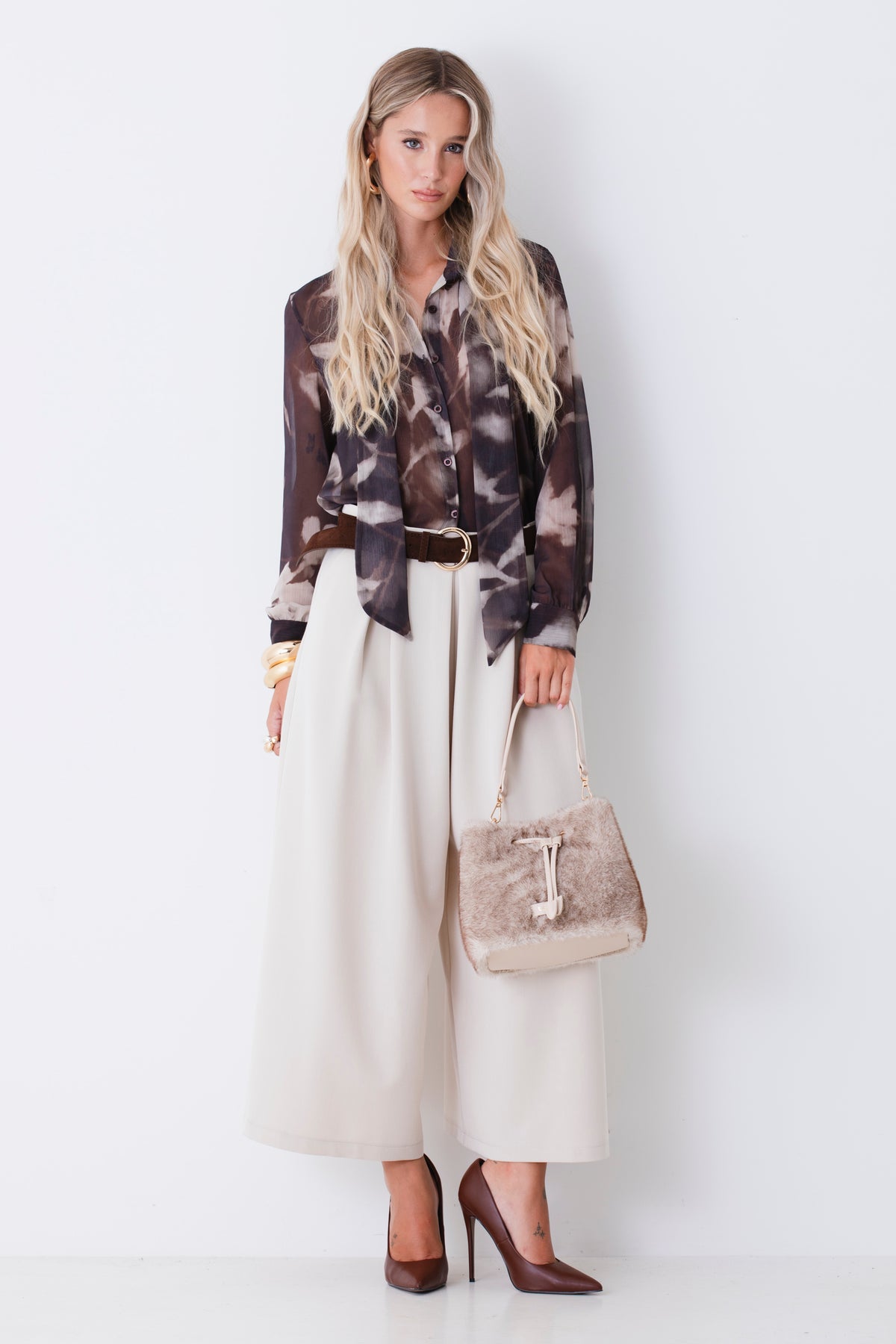 Camicia in georgette fantasia floreale sfumata con cravatta - FW27