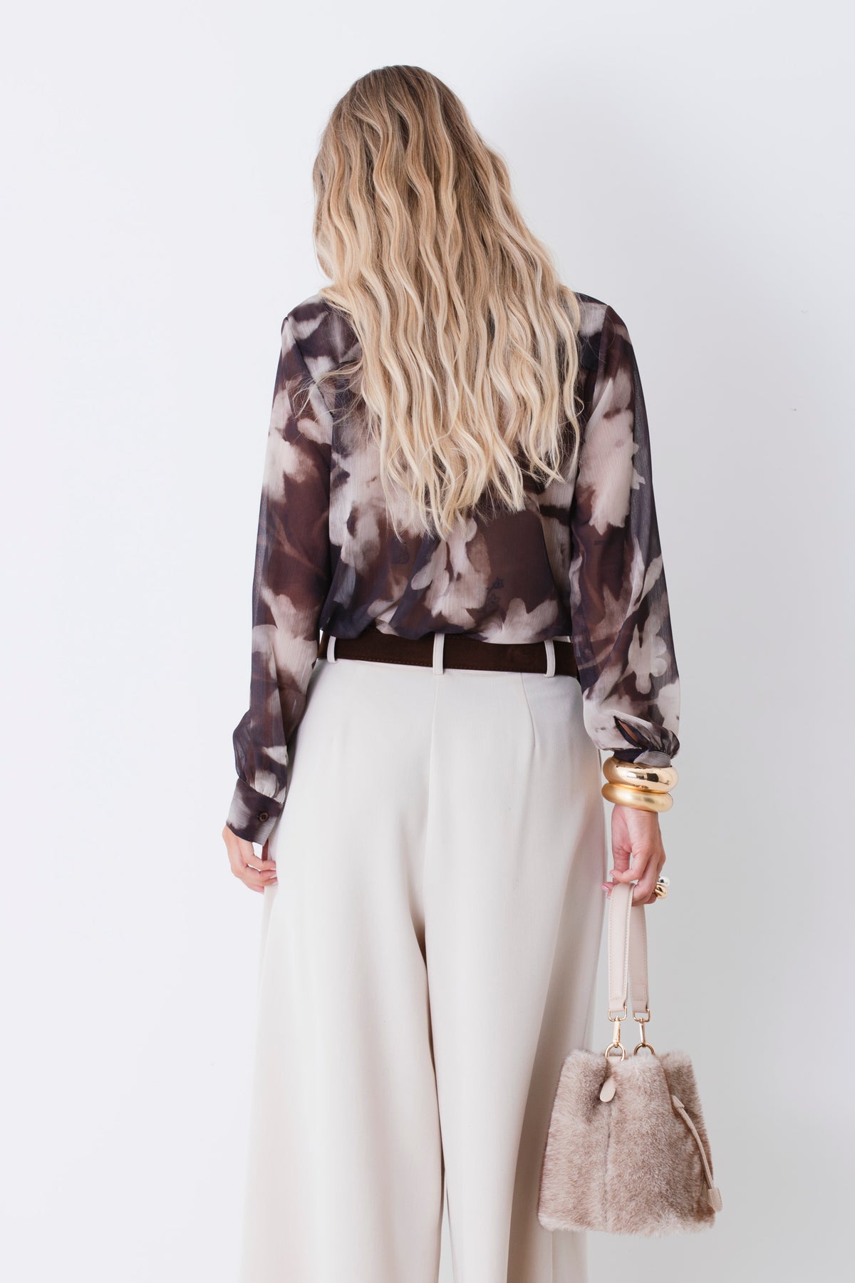 Camicia in georgette fantasia floreale sfumata con cravatta - FW27