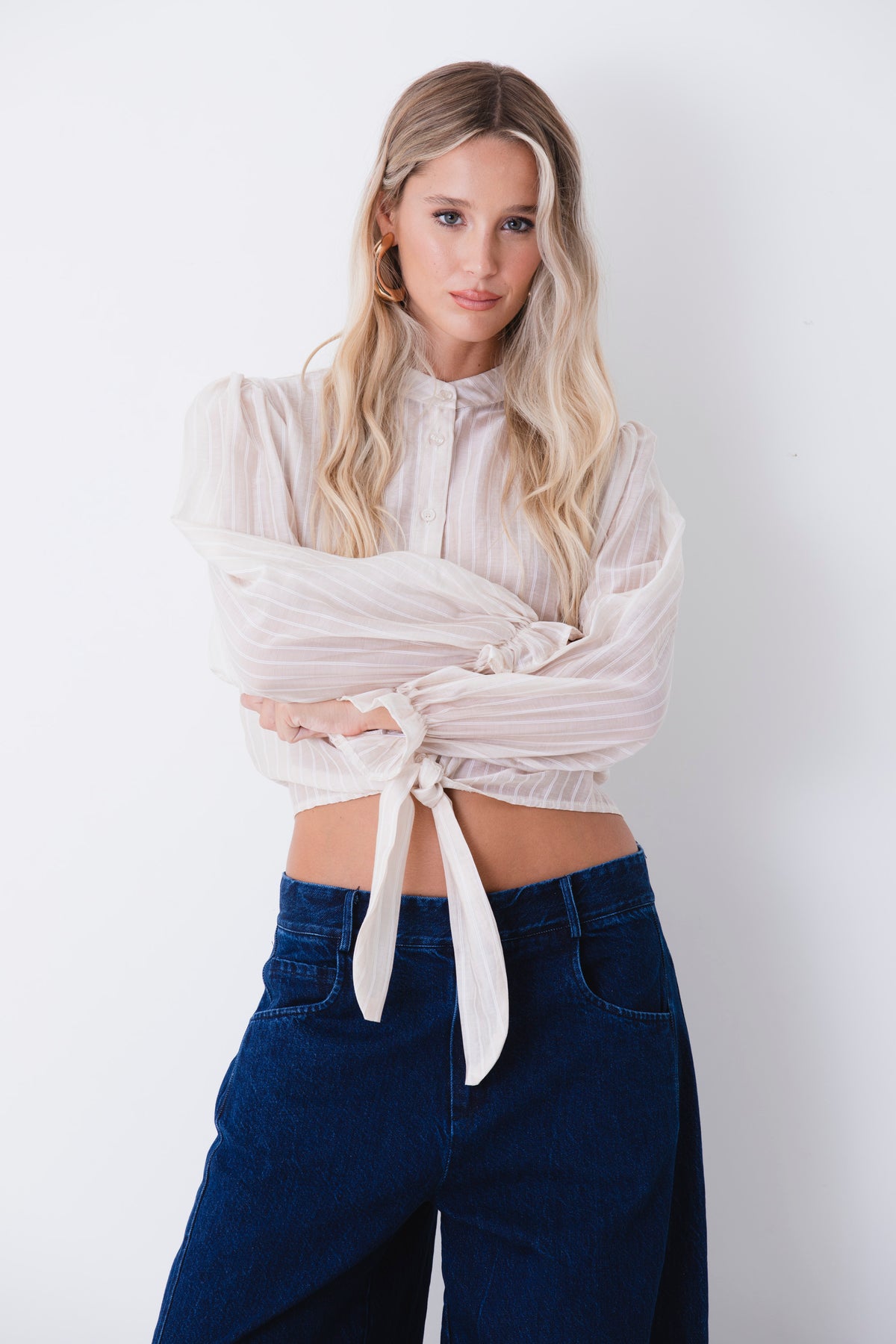 Camicia in tessuto gessato con fiocco - FW27