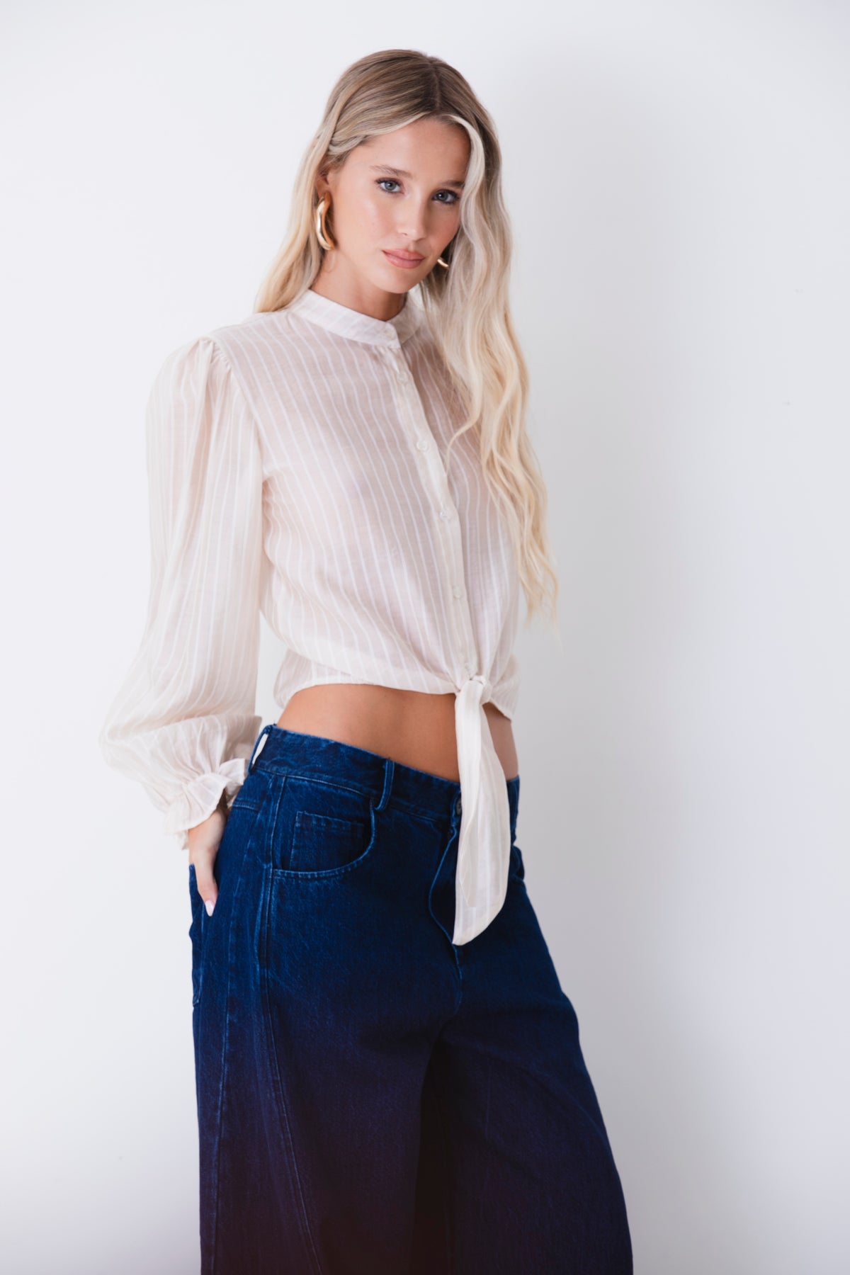 Camicia in tessuto gessato con fiocco - FW27