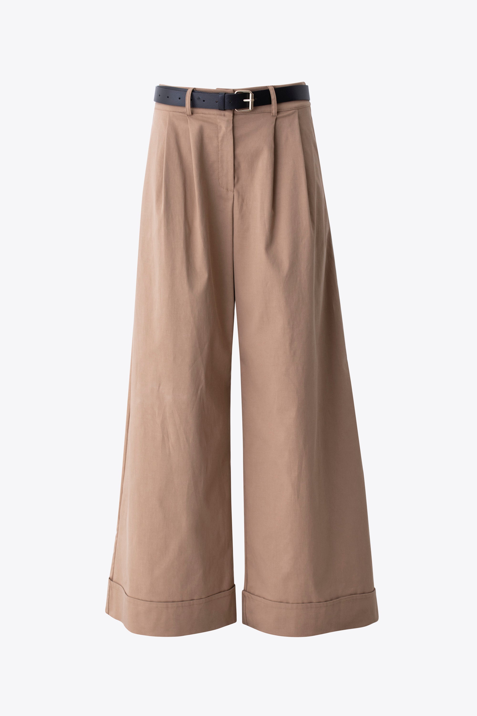 Pantalone palazzo con pinces e risvolto in cotone elasticizzato - PE26