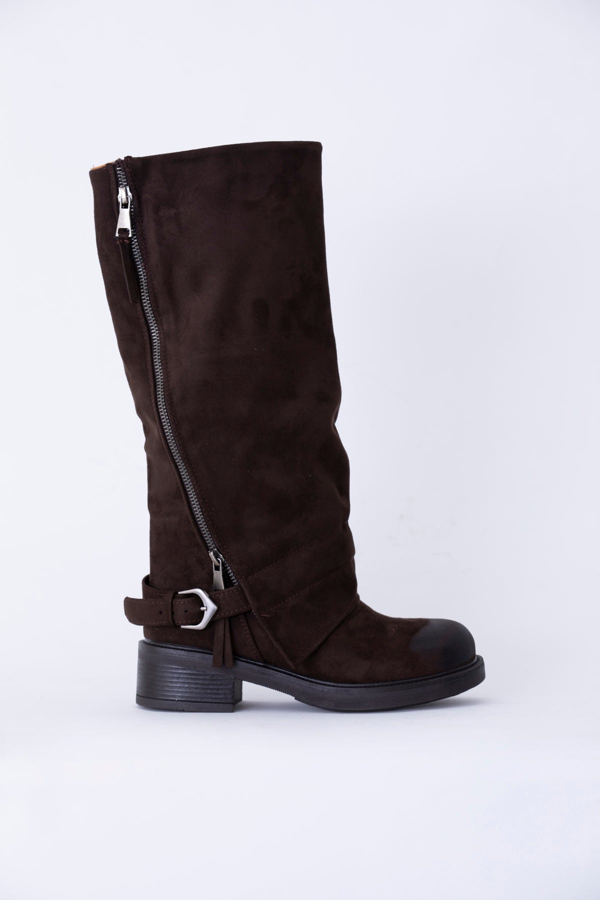Stivale alto con risvolto e fibbie in effetto pelle - FW27