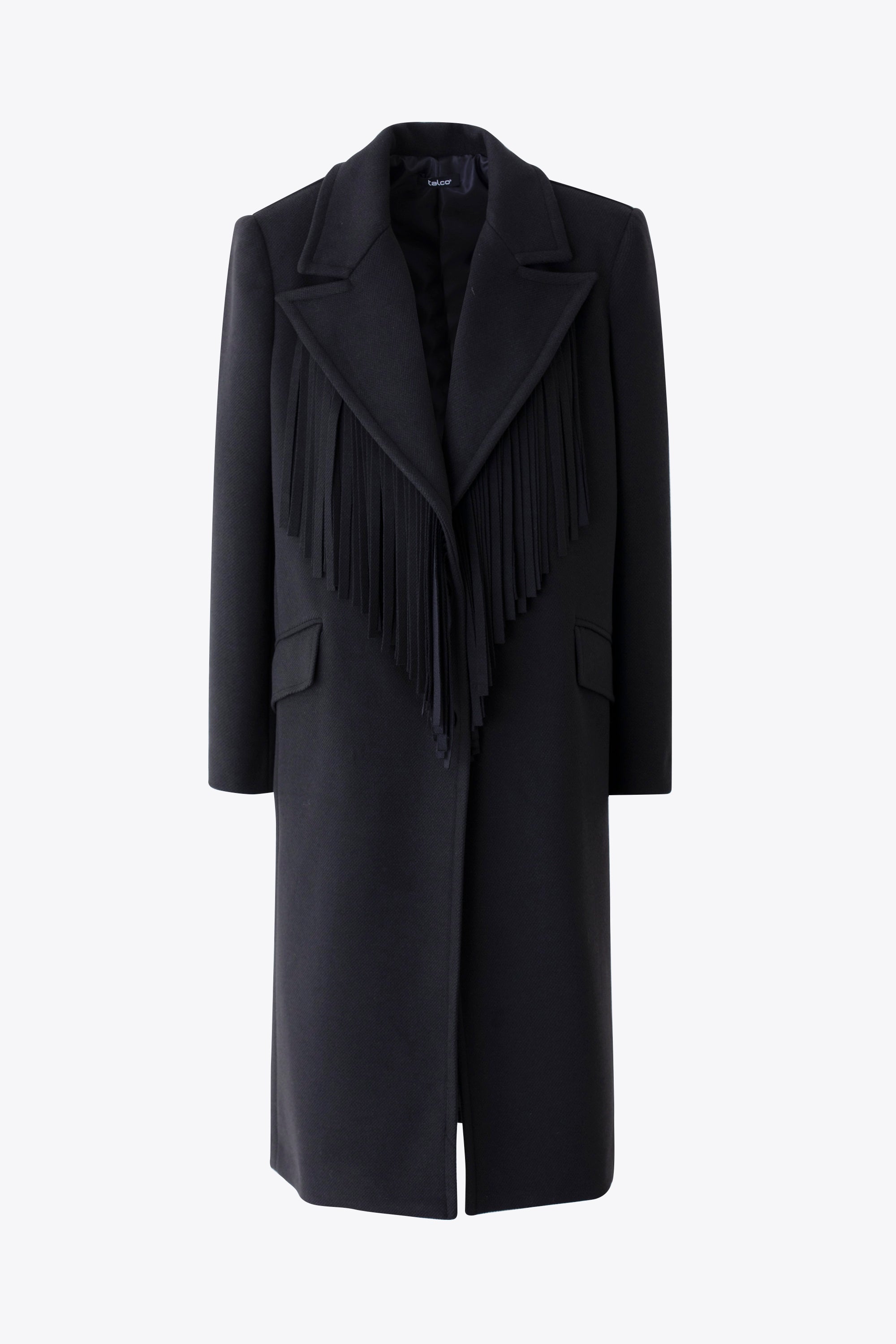 Cappotto lungo ad un petto con frange - FW26