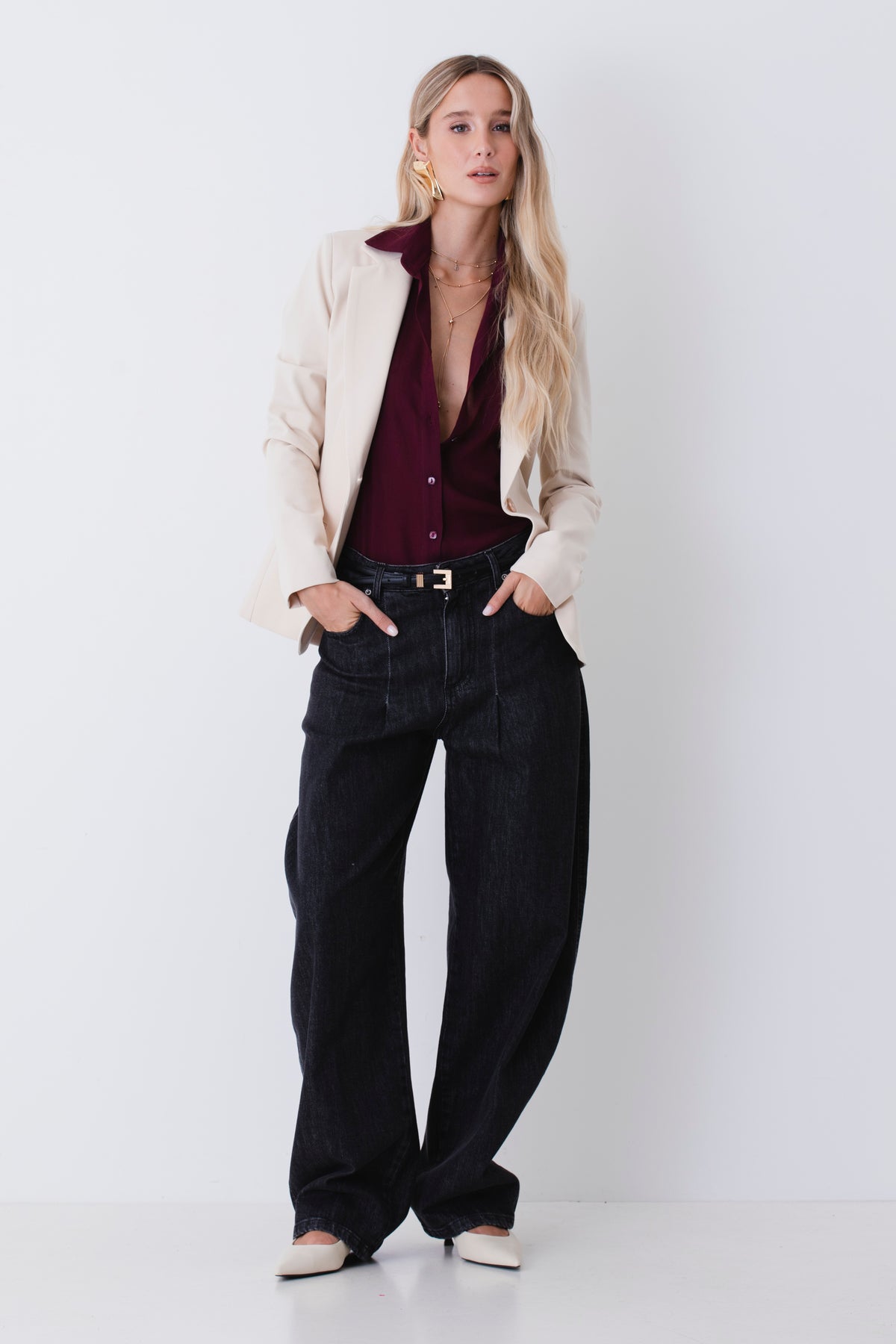 Giacca ad un petto in tessuto punto Roma - FW27