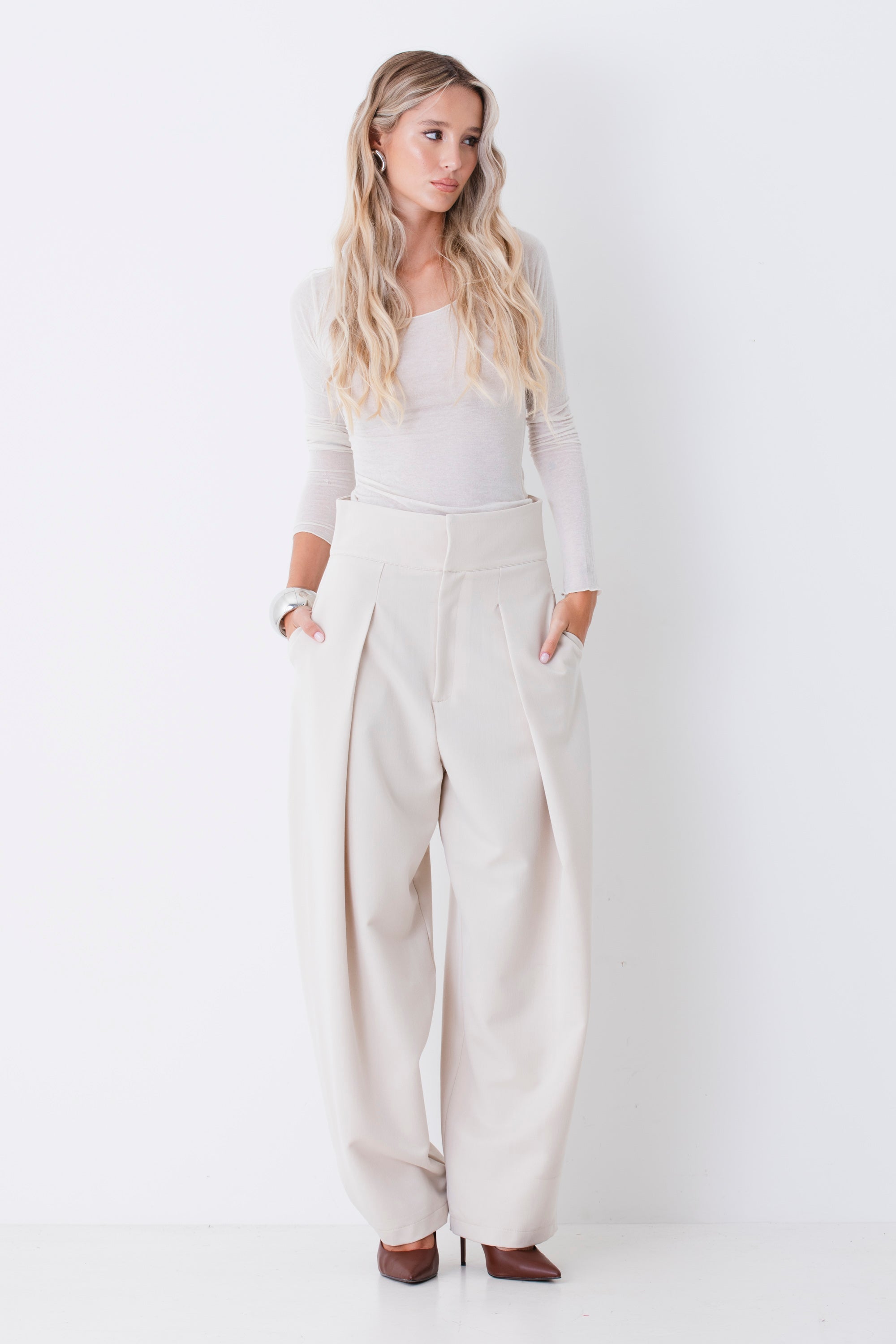 Pantalone barrel fil con pighe in mano lana - FW27