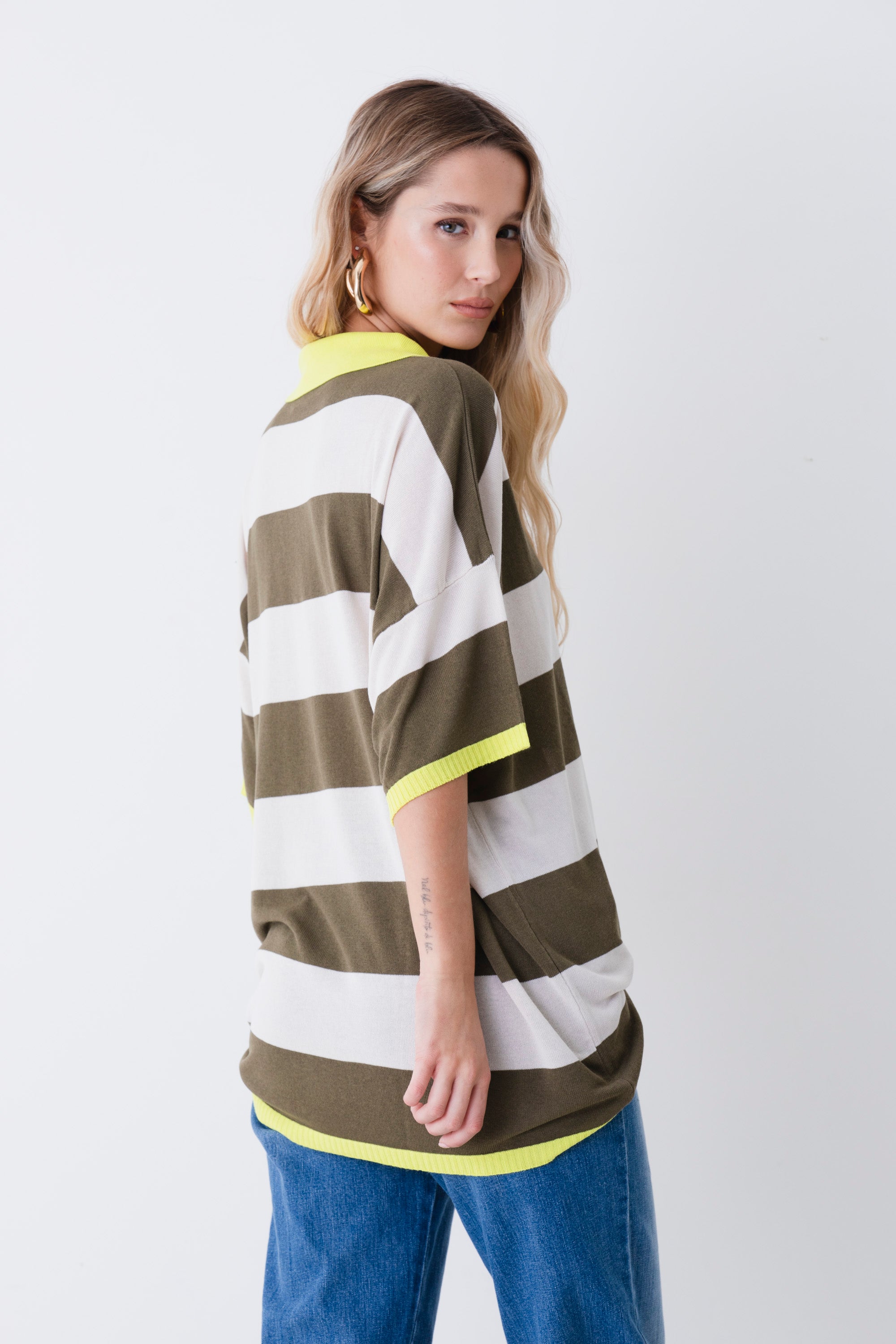 Polo oversize a righe orizzontali in viscosa - PE26