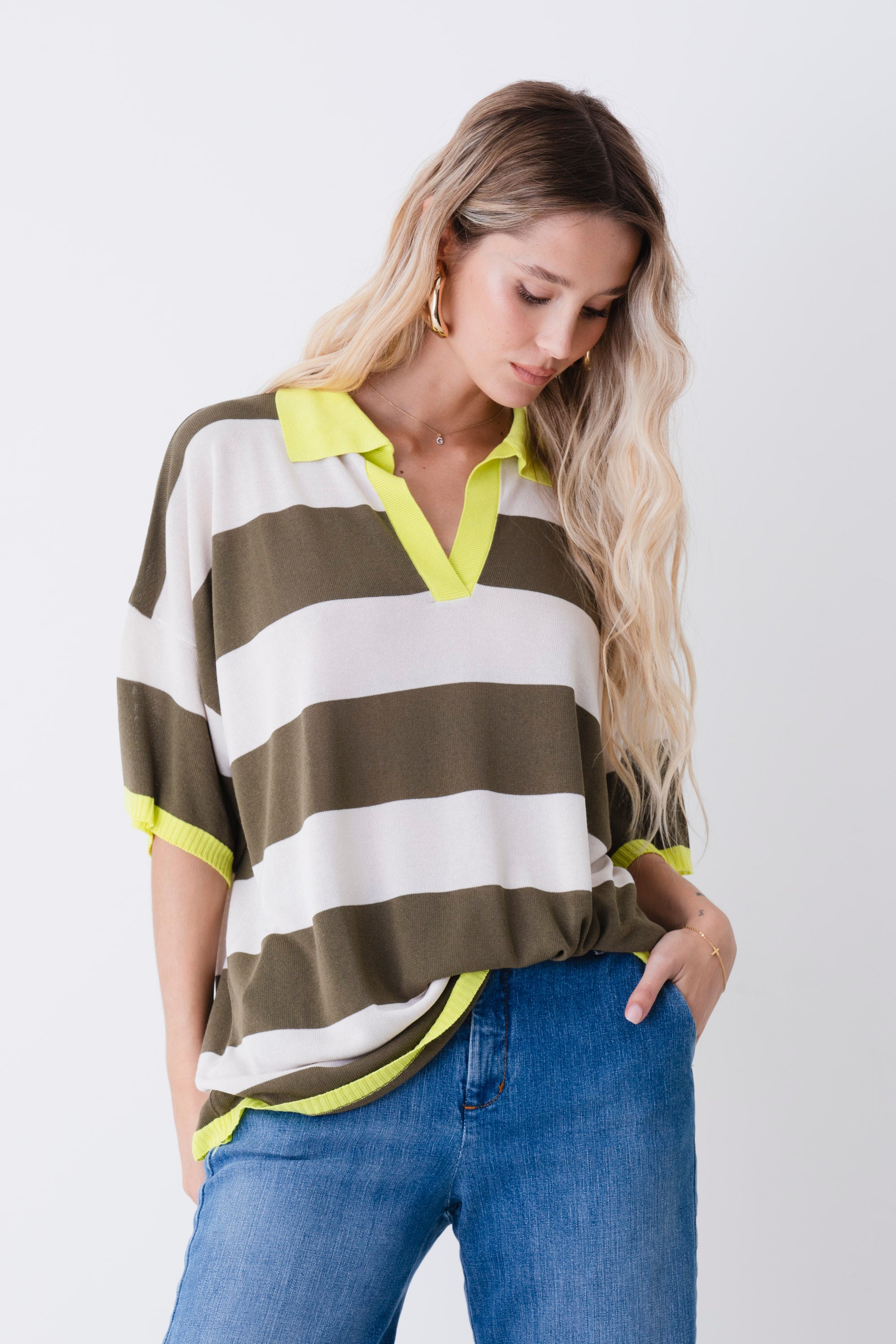 Polo oversize a righe orizzontali in viscosa - PE26