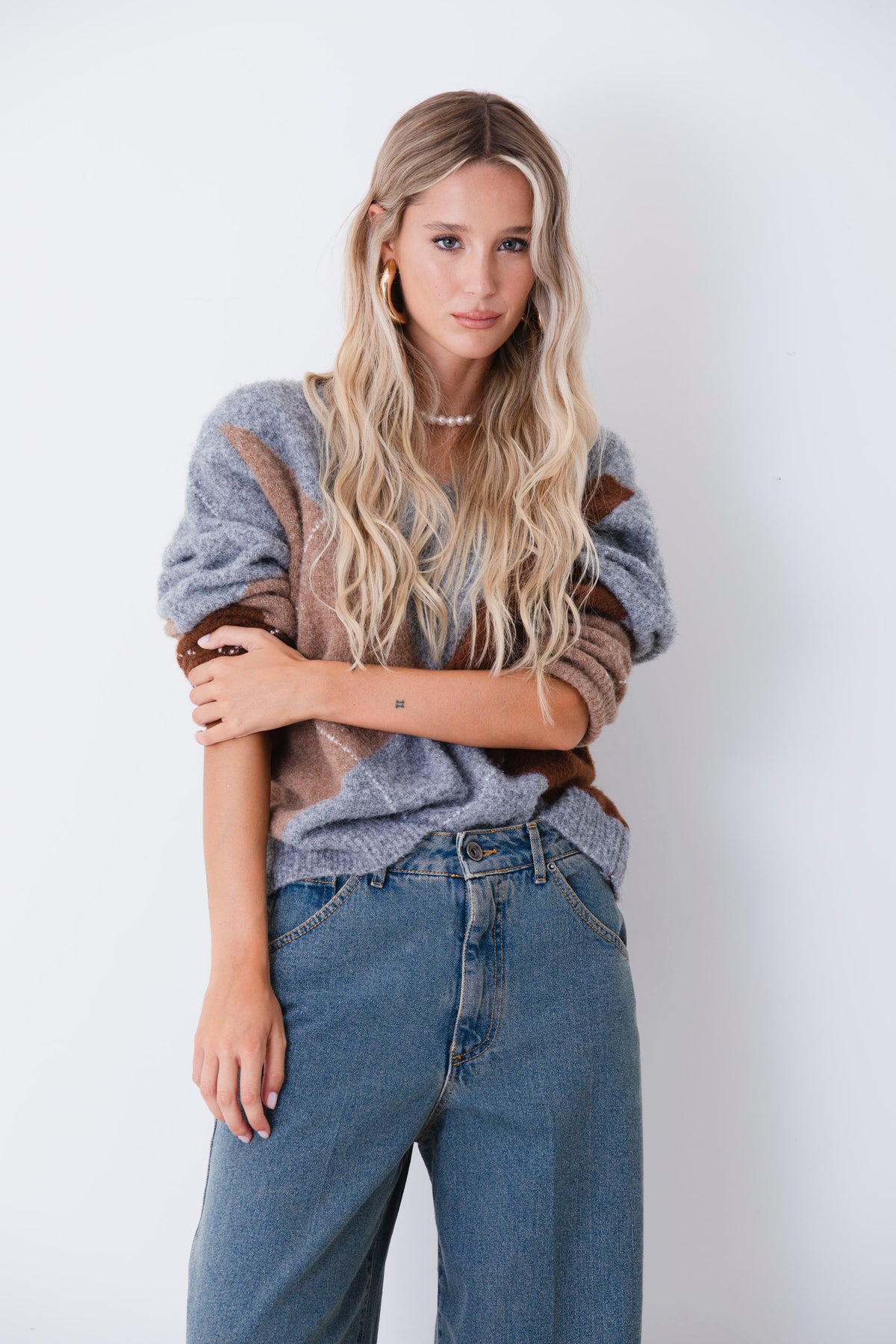 Pullover a quadri in misto lana effetto mohair - FW27