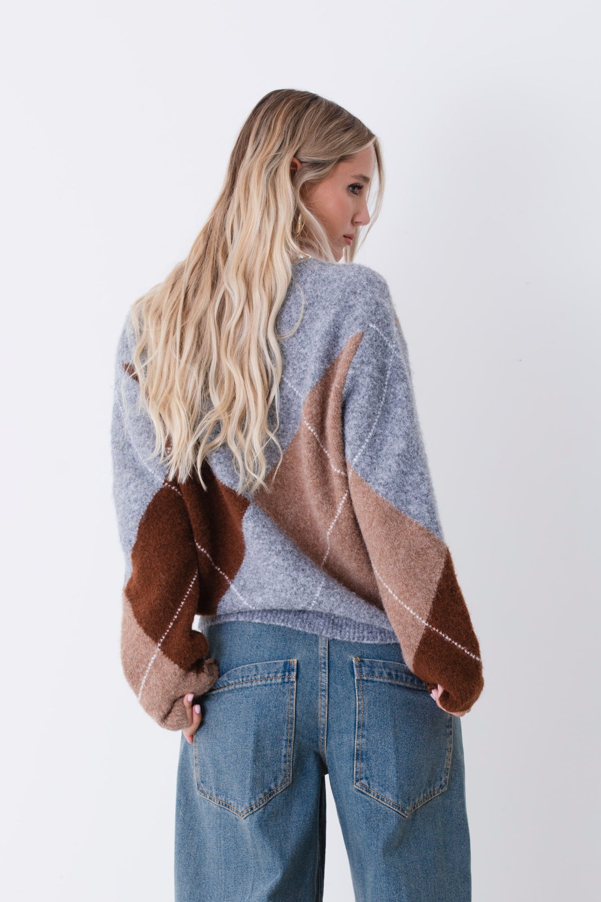 Pullover a quadri in misto lana effetto mohair - FW27