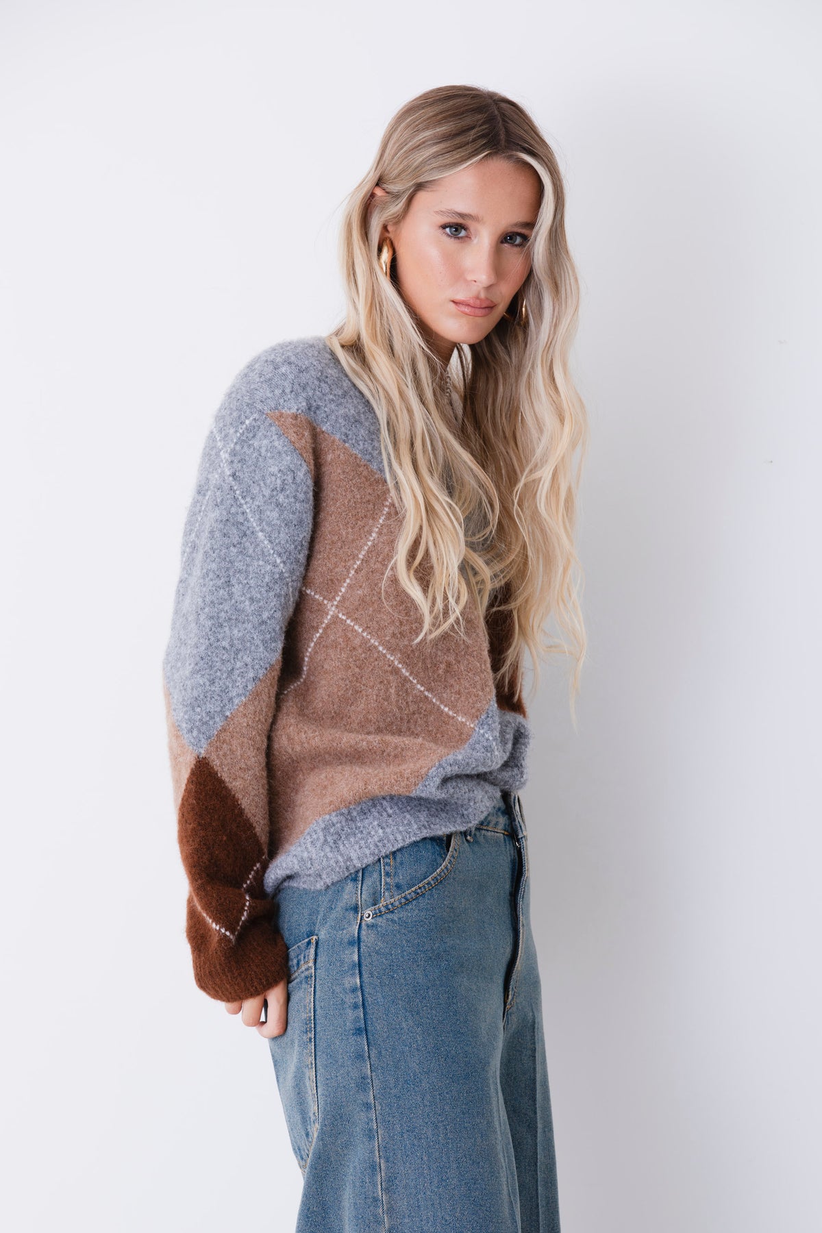Pullover a quadri in misto lana effetto mohair - FW27