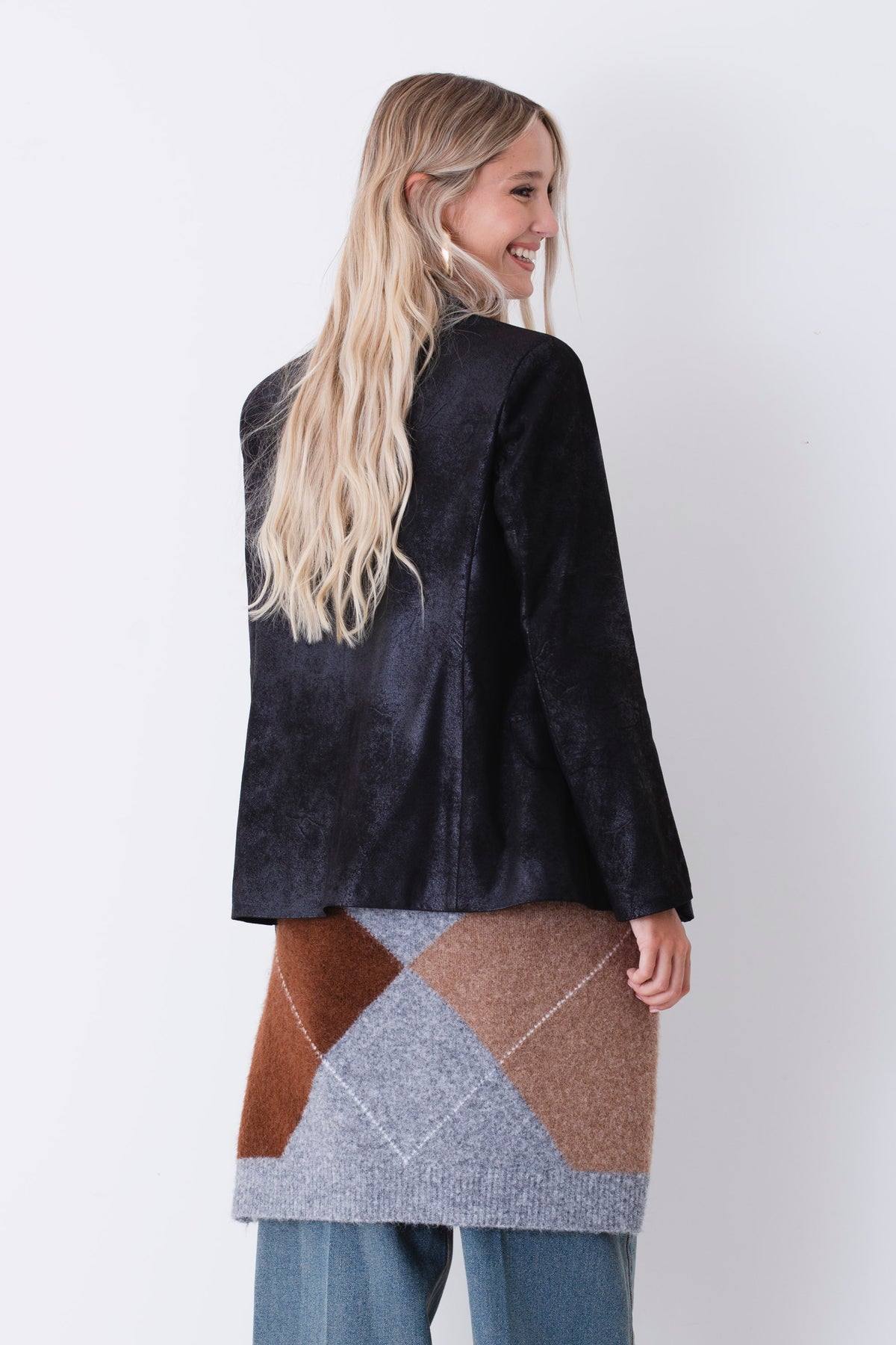 Blazer ad un petto in tessuto effetto pelle - FW27