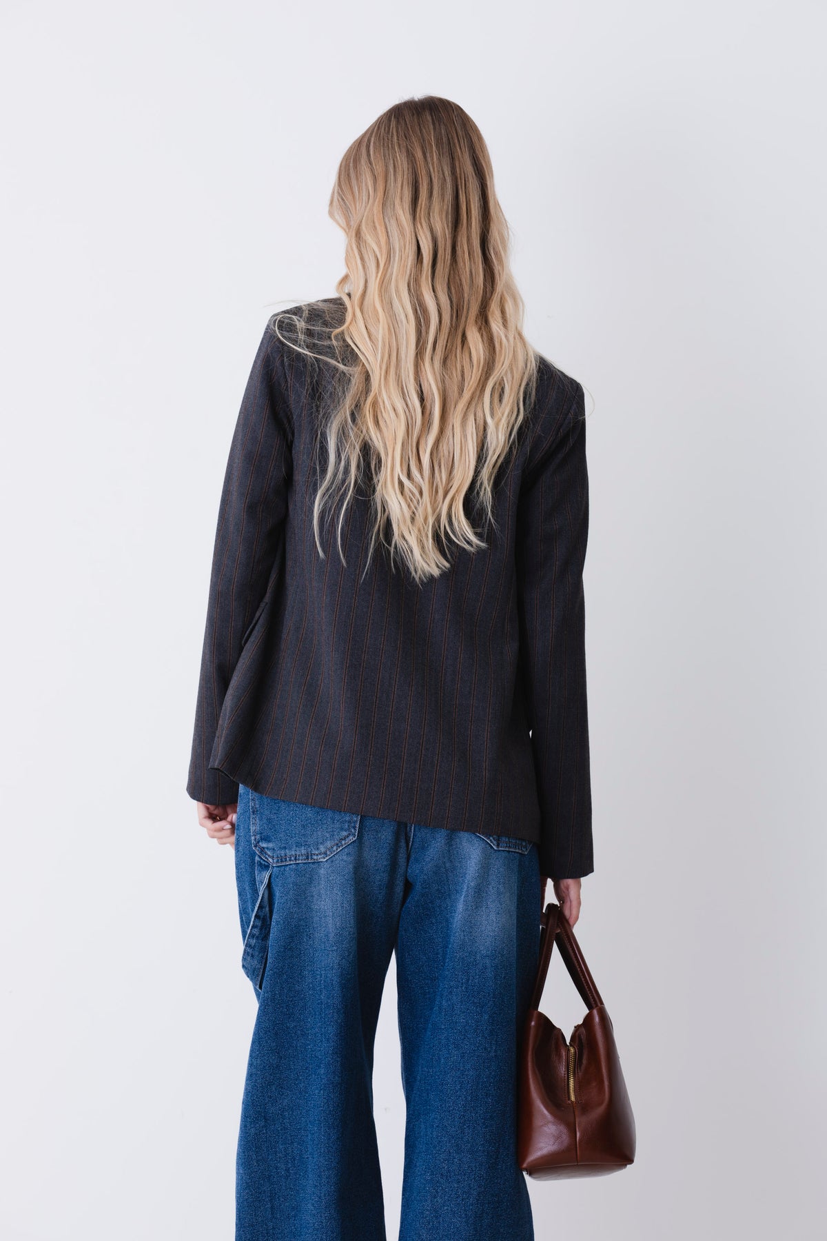 Blazer ad un petto fantasia herringbone gessata - FW27