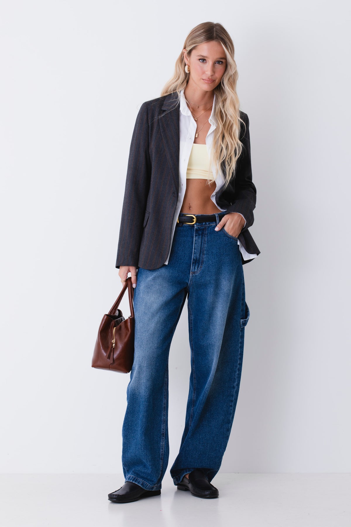Blazer ad un petto fantasia herringbone gessata - FW27