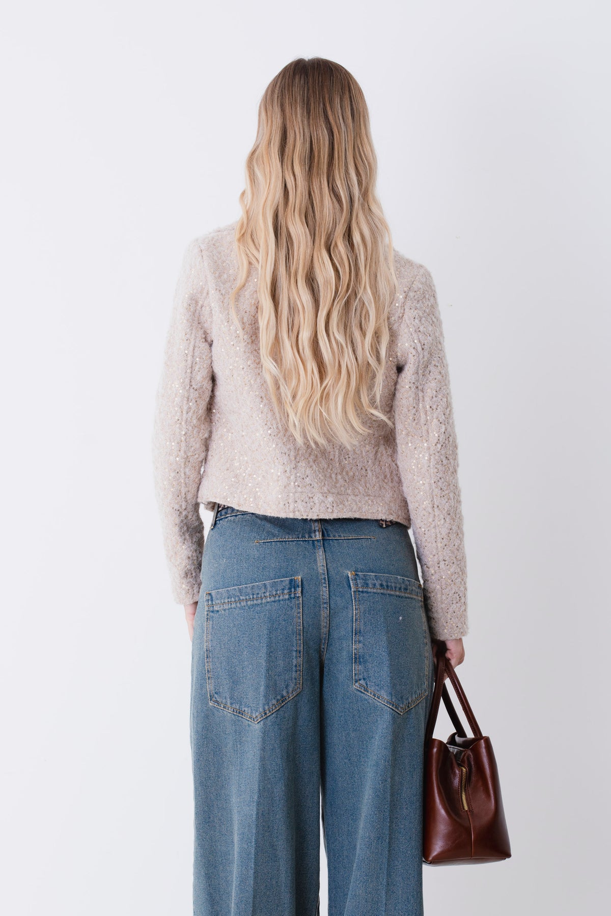 Giacca corta in lana cotta con paillettes e cerniera - FW27