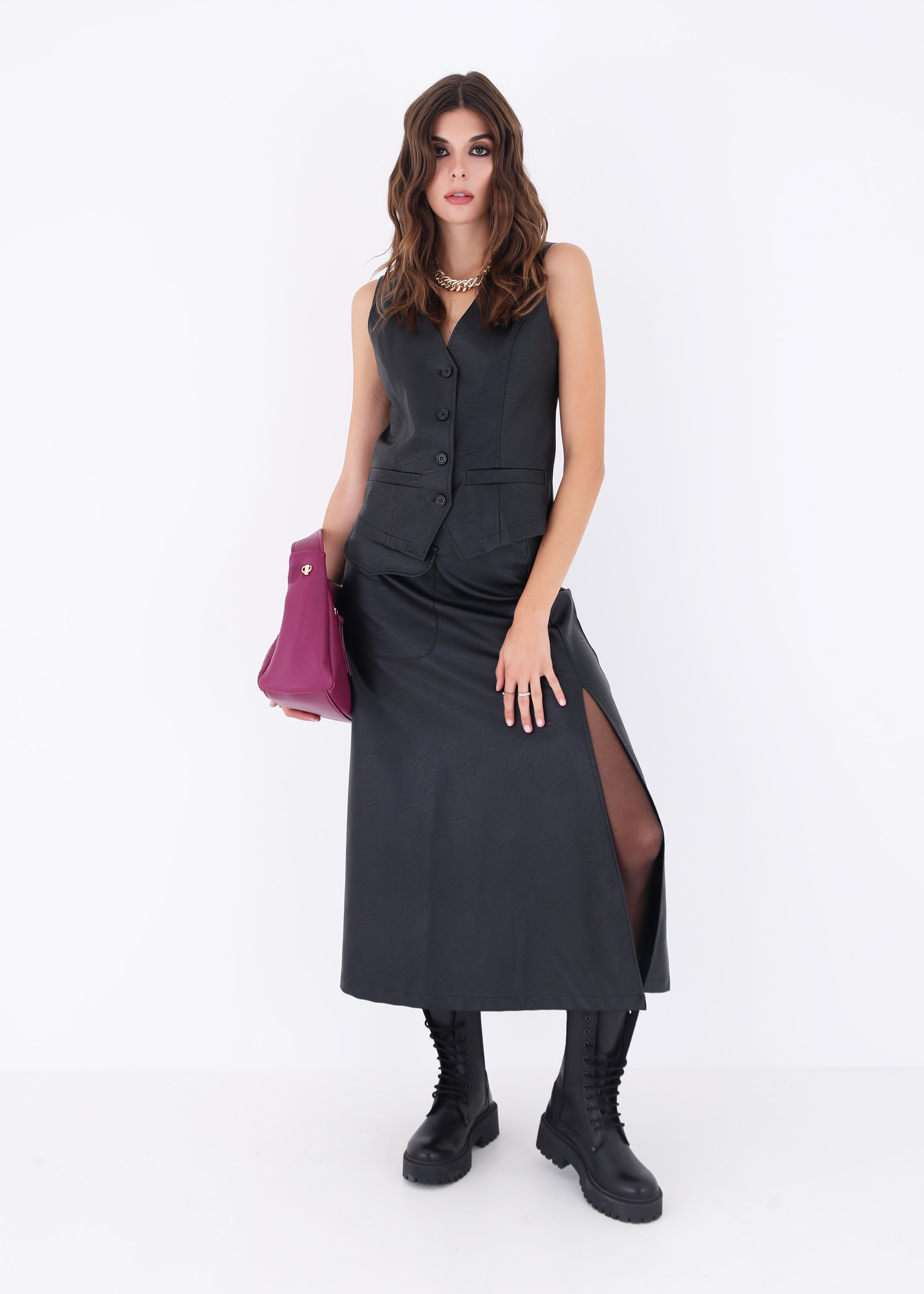 Gonna lunga a vita alta in ecopelle - FW23