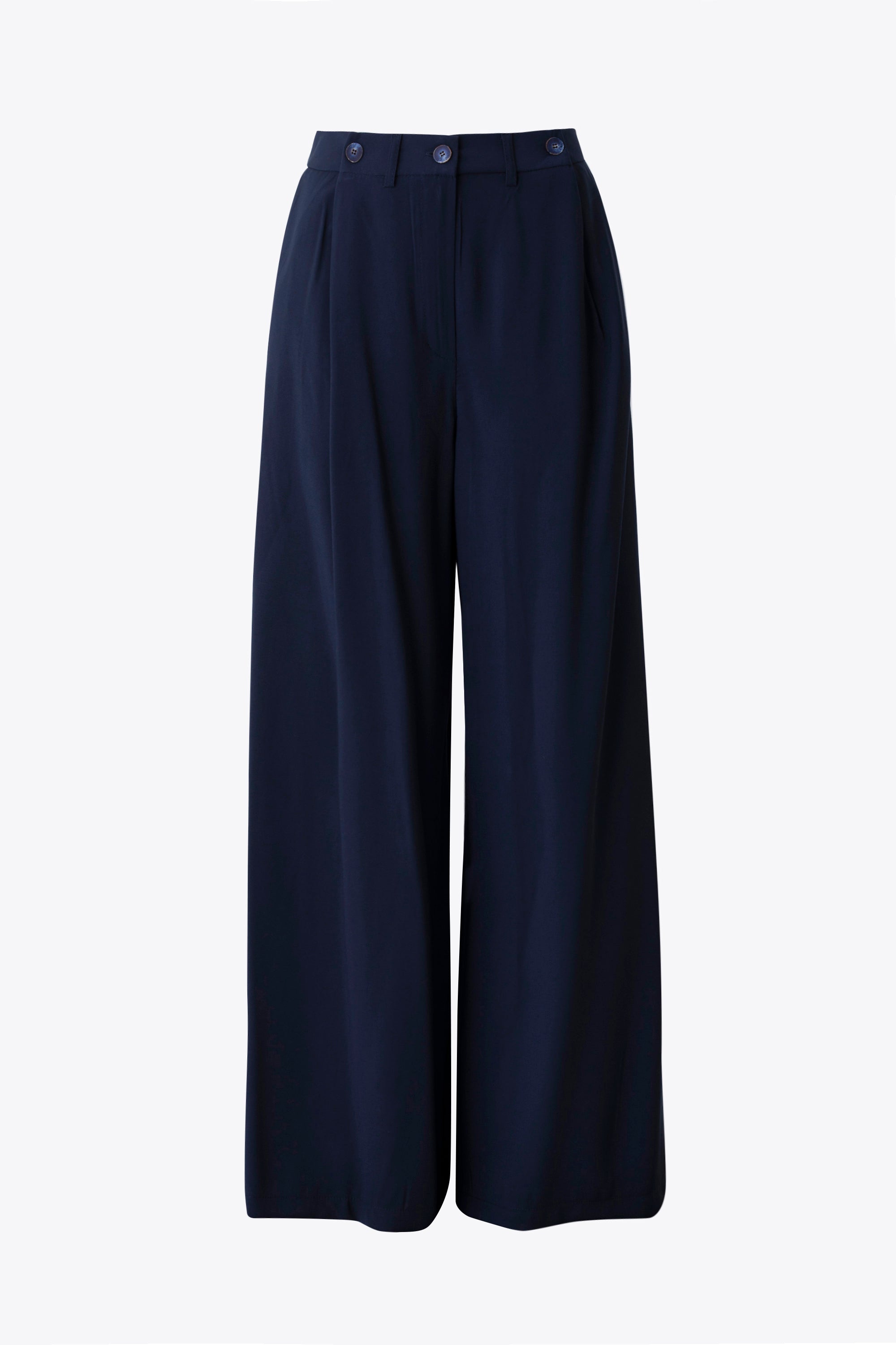 Pantalone palazzo in viscosa con cinta con bottoni applicati - PE26