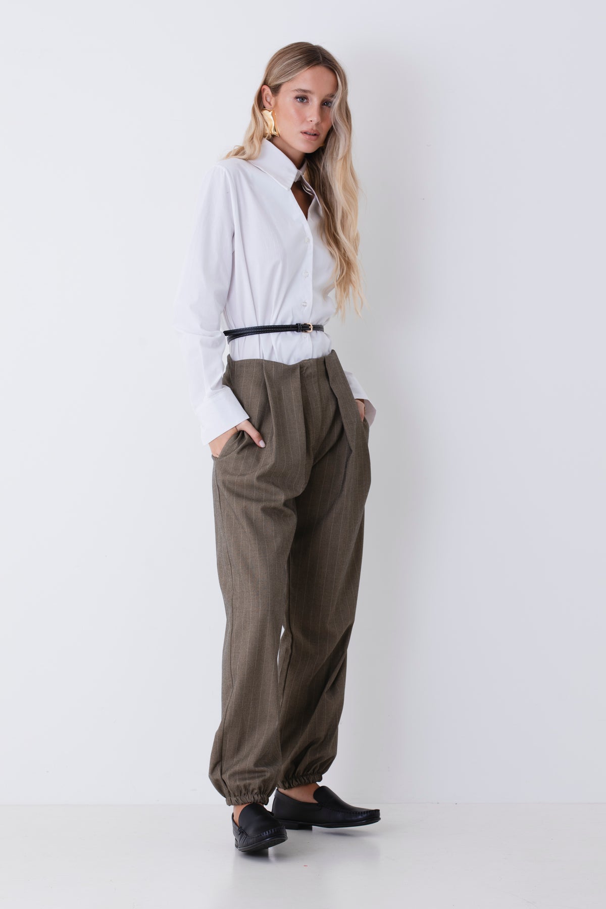 Pantalone baggy con pinces in grisaglia gessata - FW27
