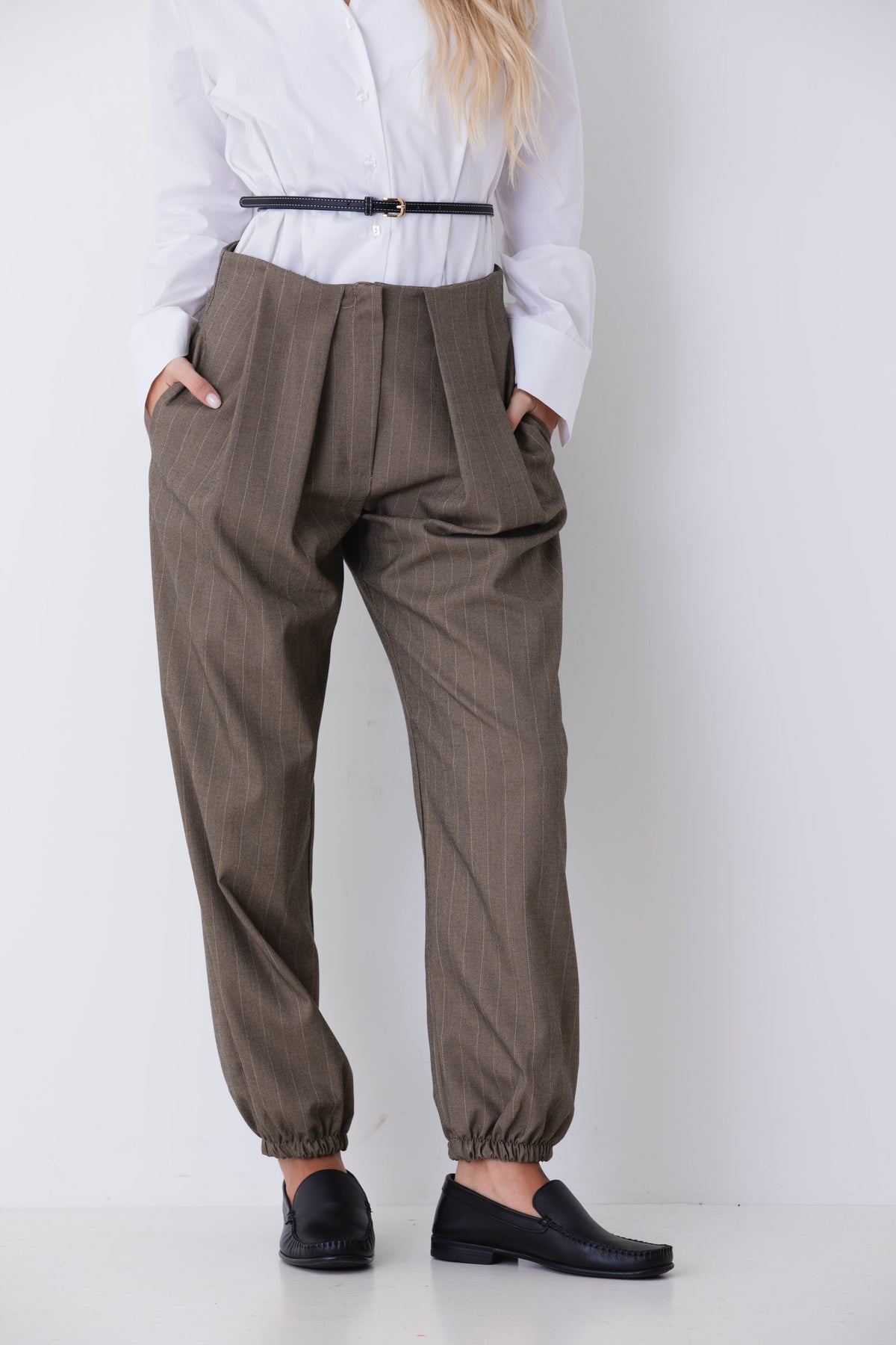 Pantalone baggy con pinces in grisaglia gessata - FW27