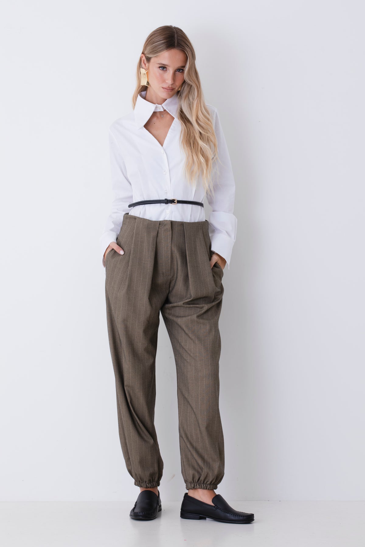 Pantalone baggy con pinces in grisaglia gessata - FW27