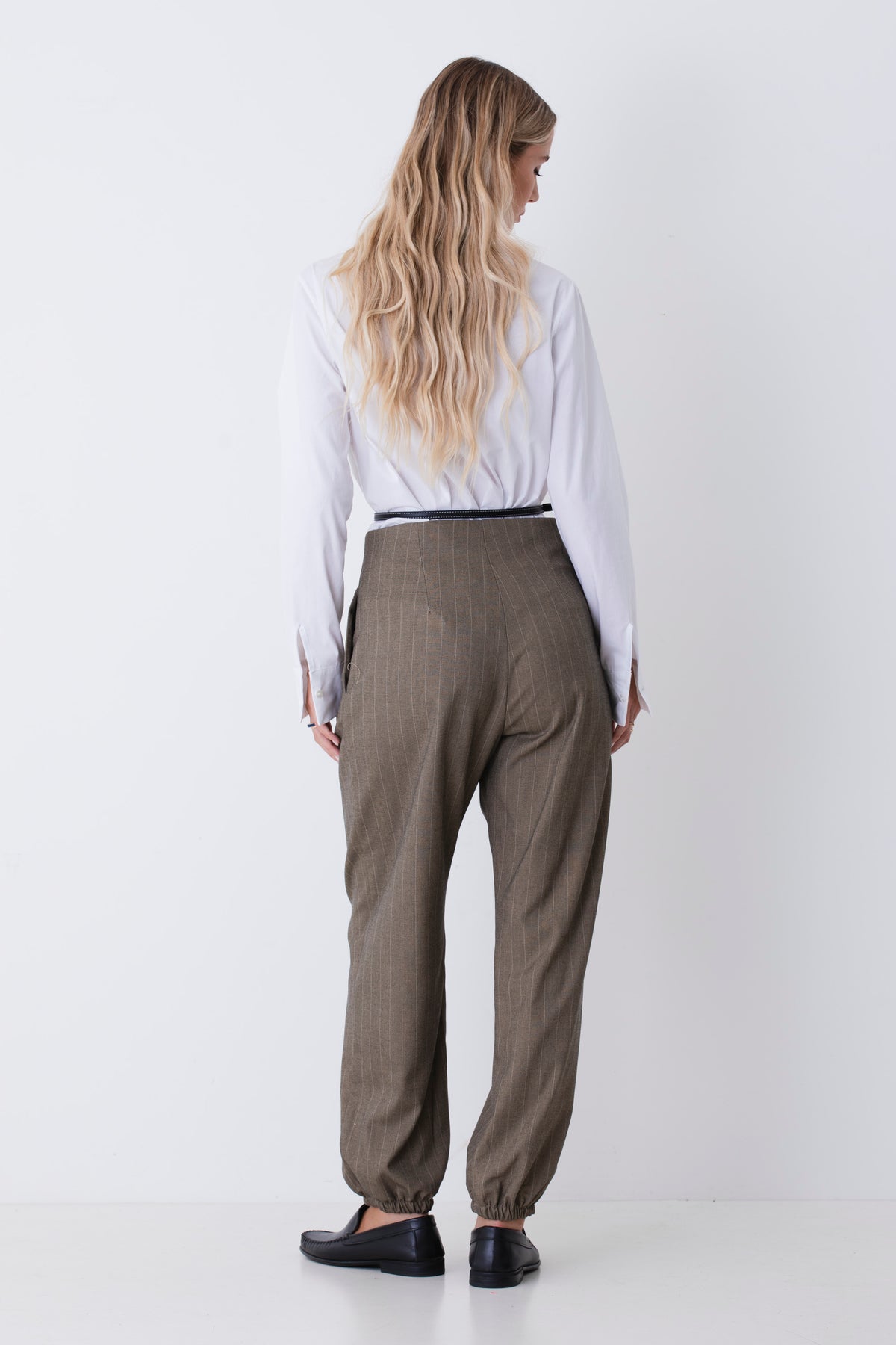 Pantalone baggy con pinces in grisaglia gessata - FW27