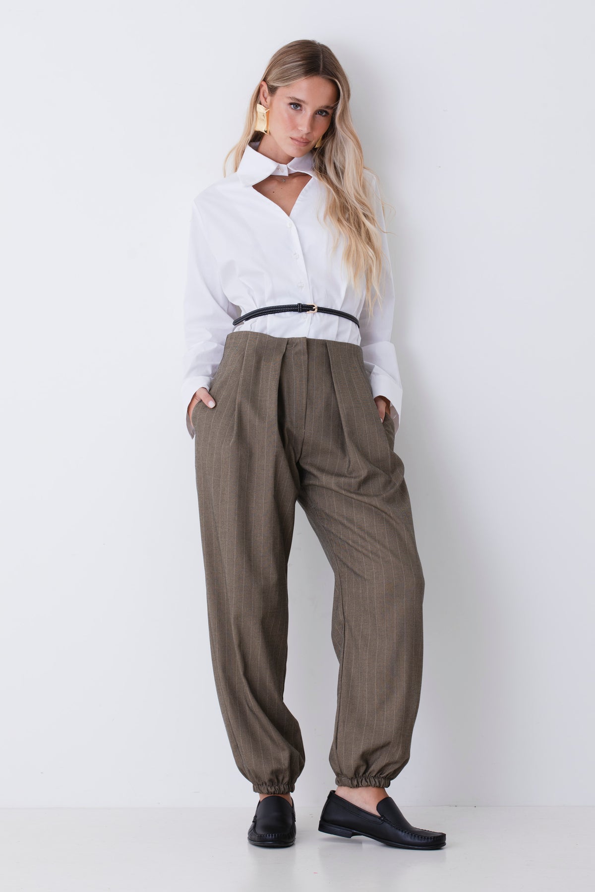 Pantalone baggy con pinces in grisaglia gessata - FW27
