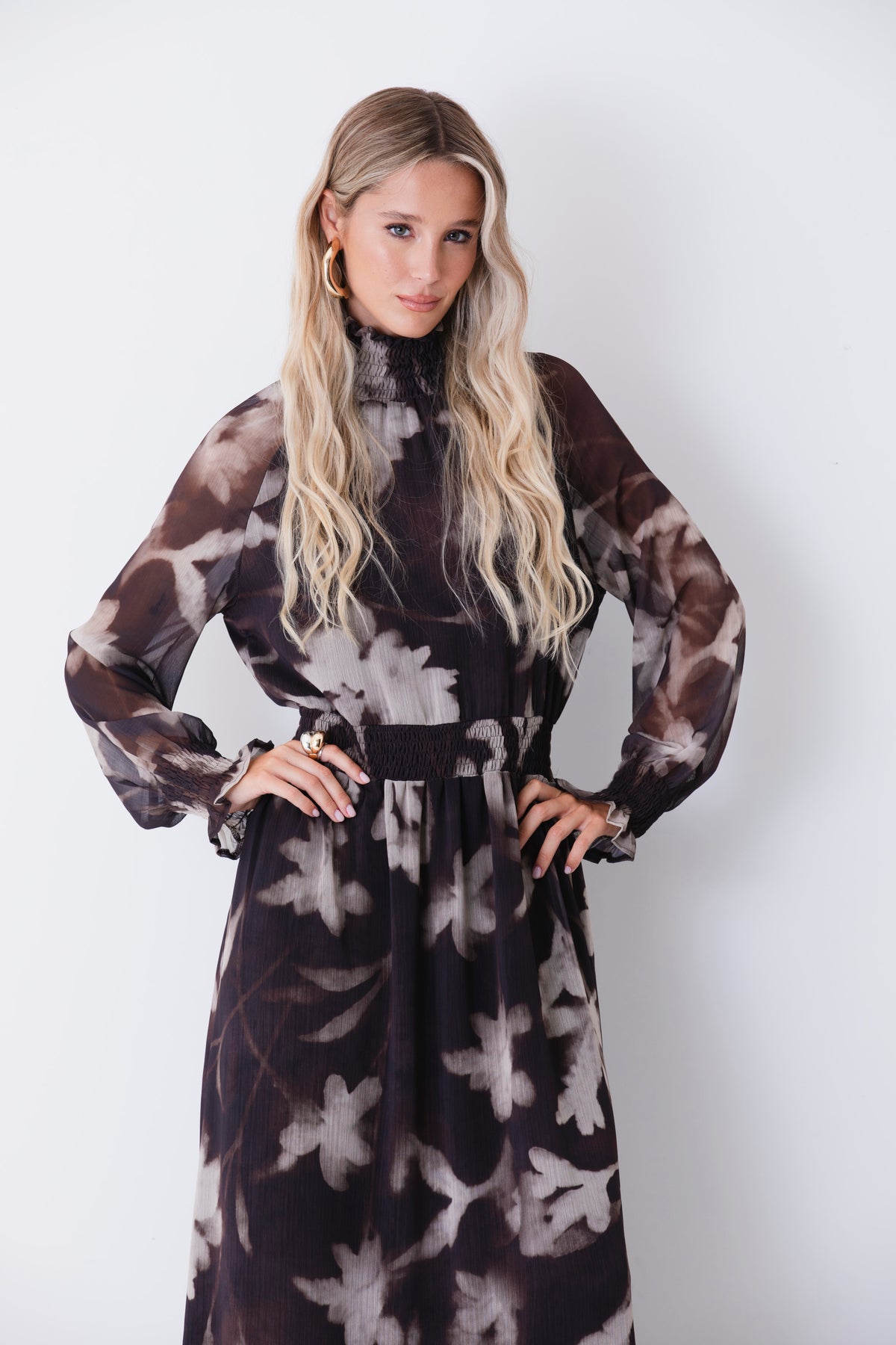Abito lungo in georgette fantasia floreale sfumata - FW27