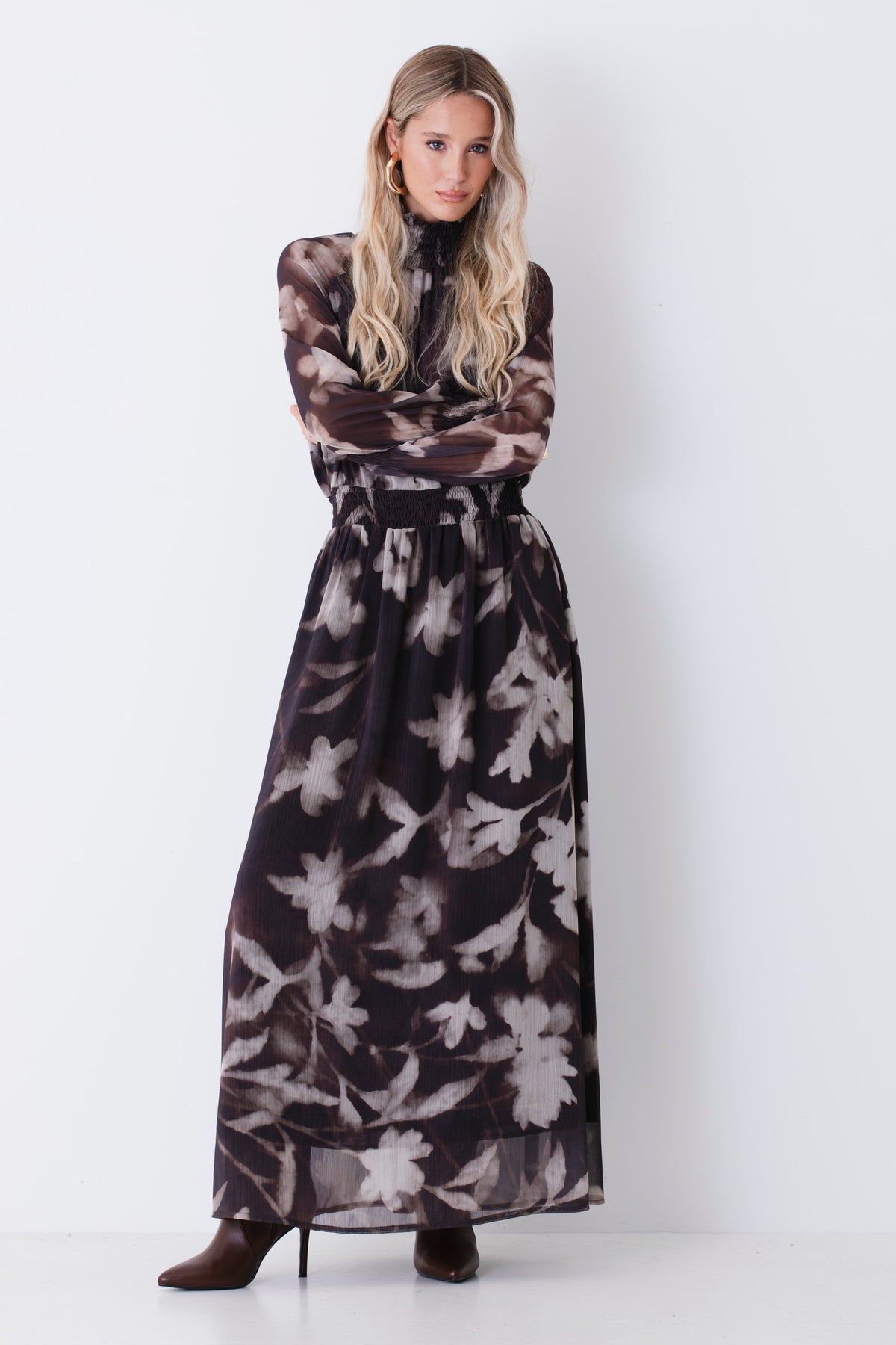 Abito lungo in georgette fantasia floreale sfumata - FW27