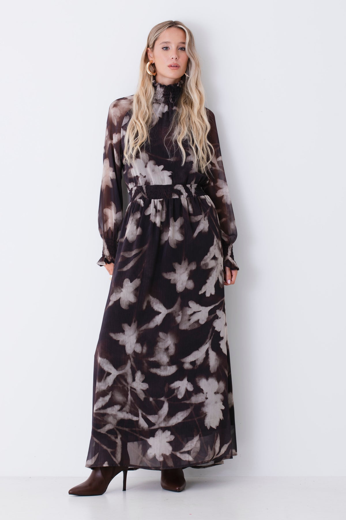 Abito lungo in georgette fantasia floreale sfumata - FW27