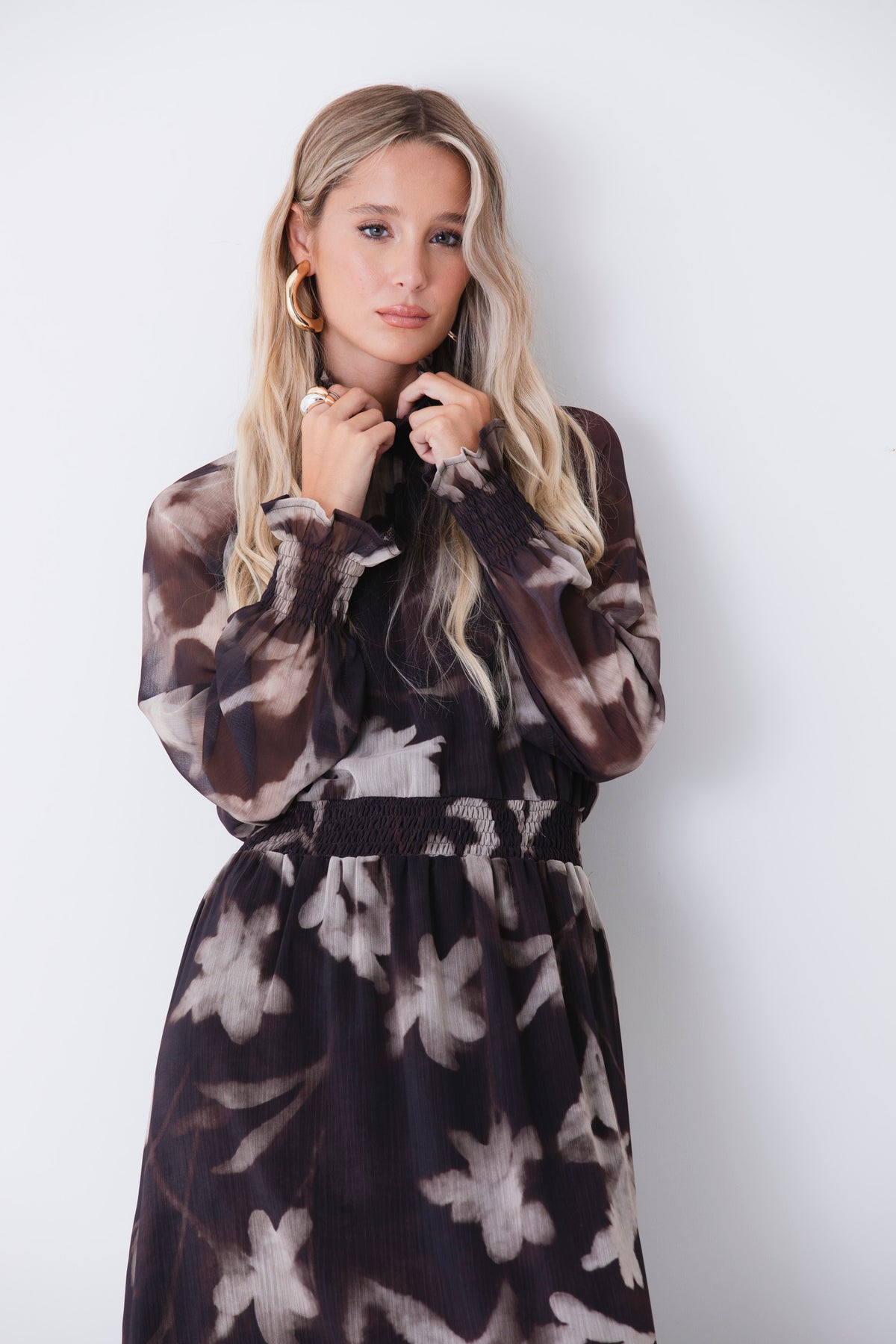 Abito lungo in georgette fantasia floreale sfumata - FW27