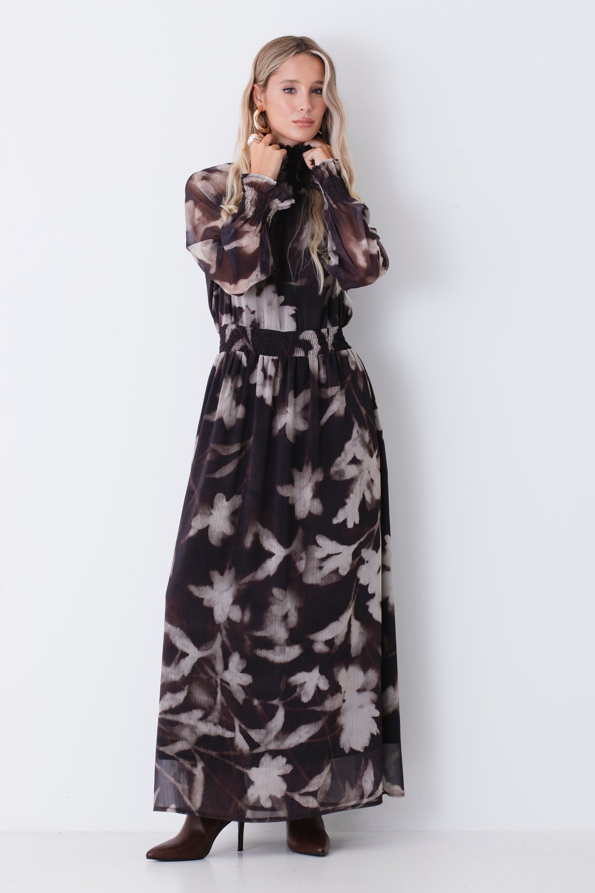 Abito lungo in georgette fantasia floreale sfumata - FW27