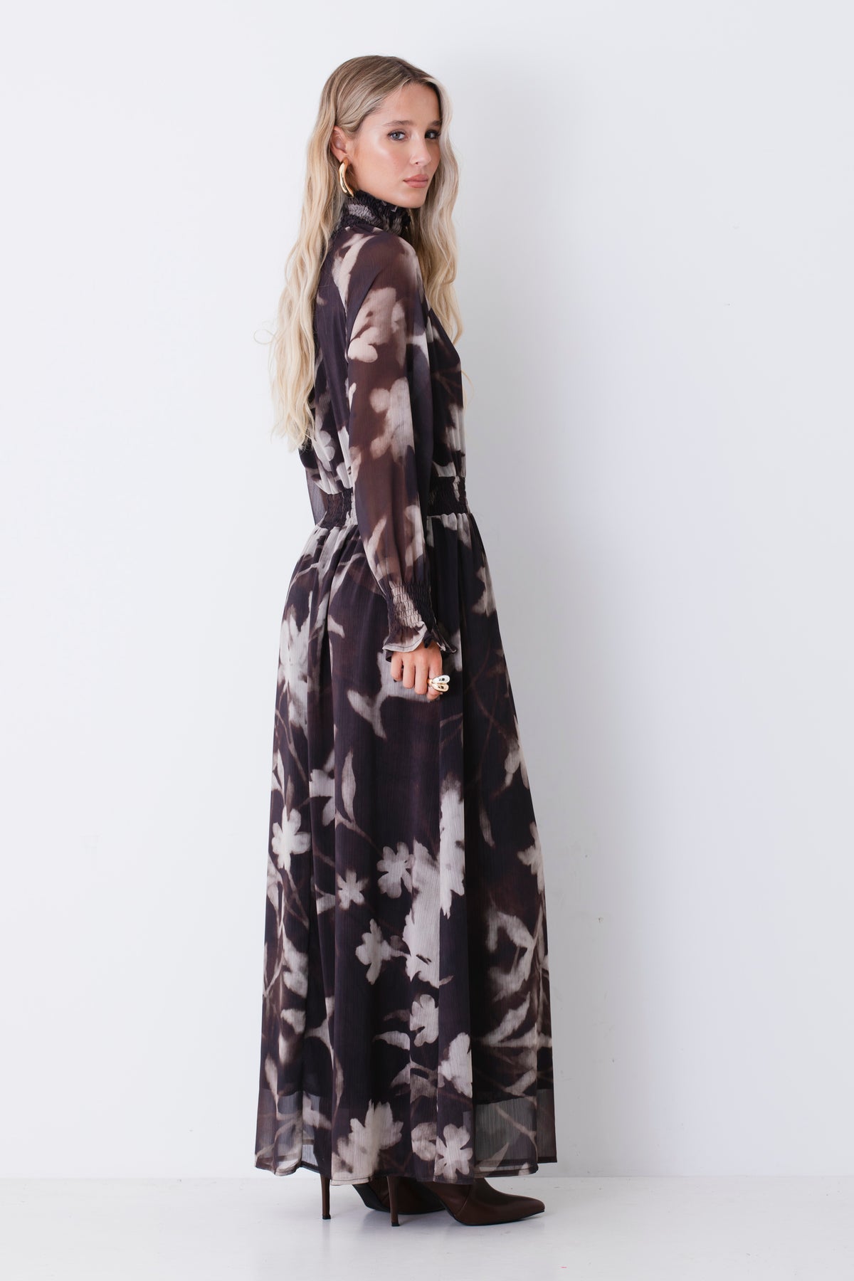 Abito lungo in georgette fantasia floreale sfumata - FW27