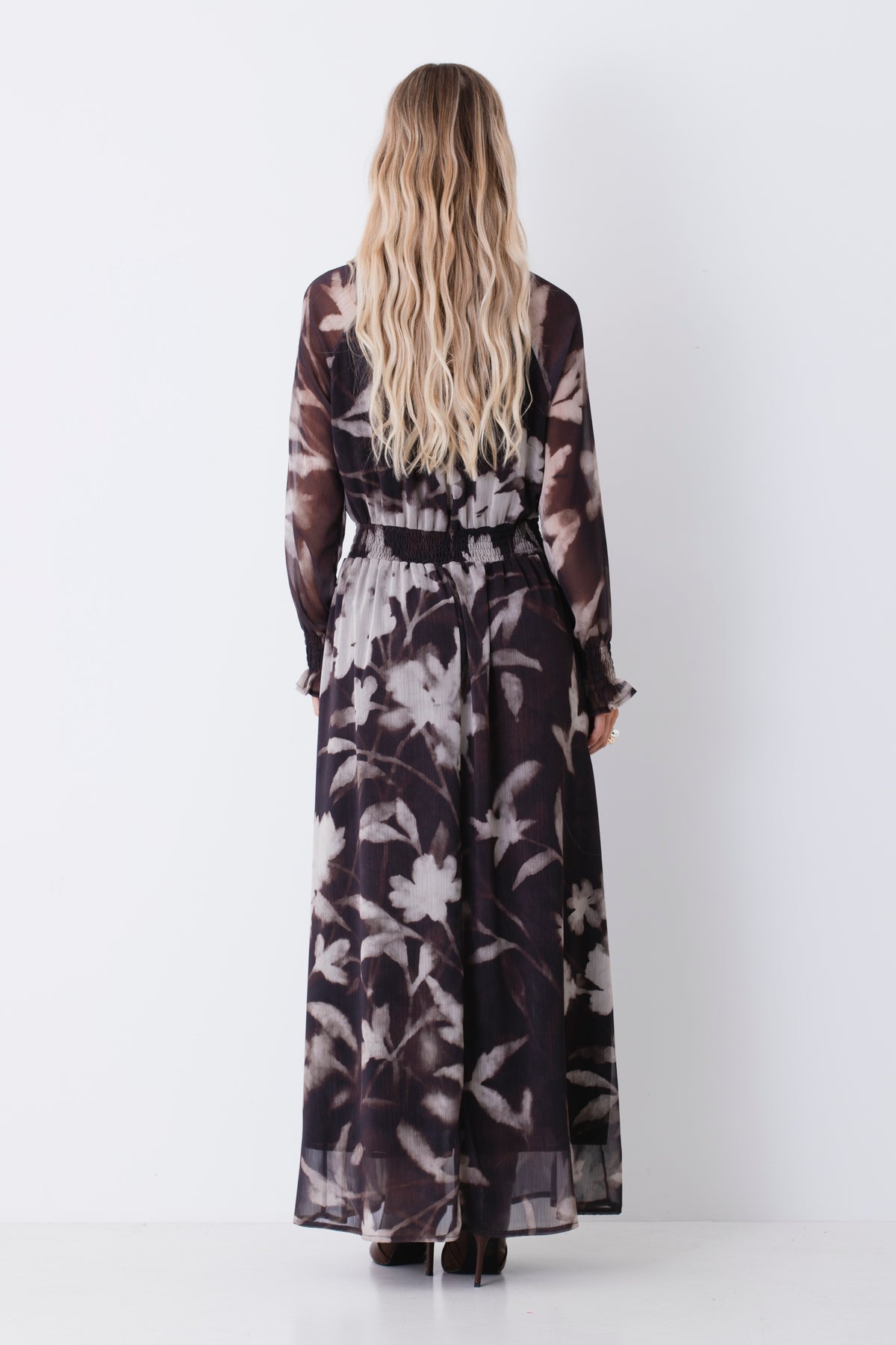 Abito lungo in georgette fantasia floreale sfumata - FW27