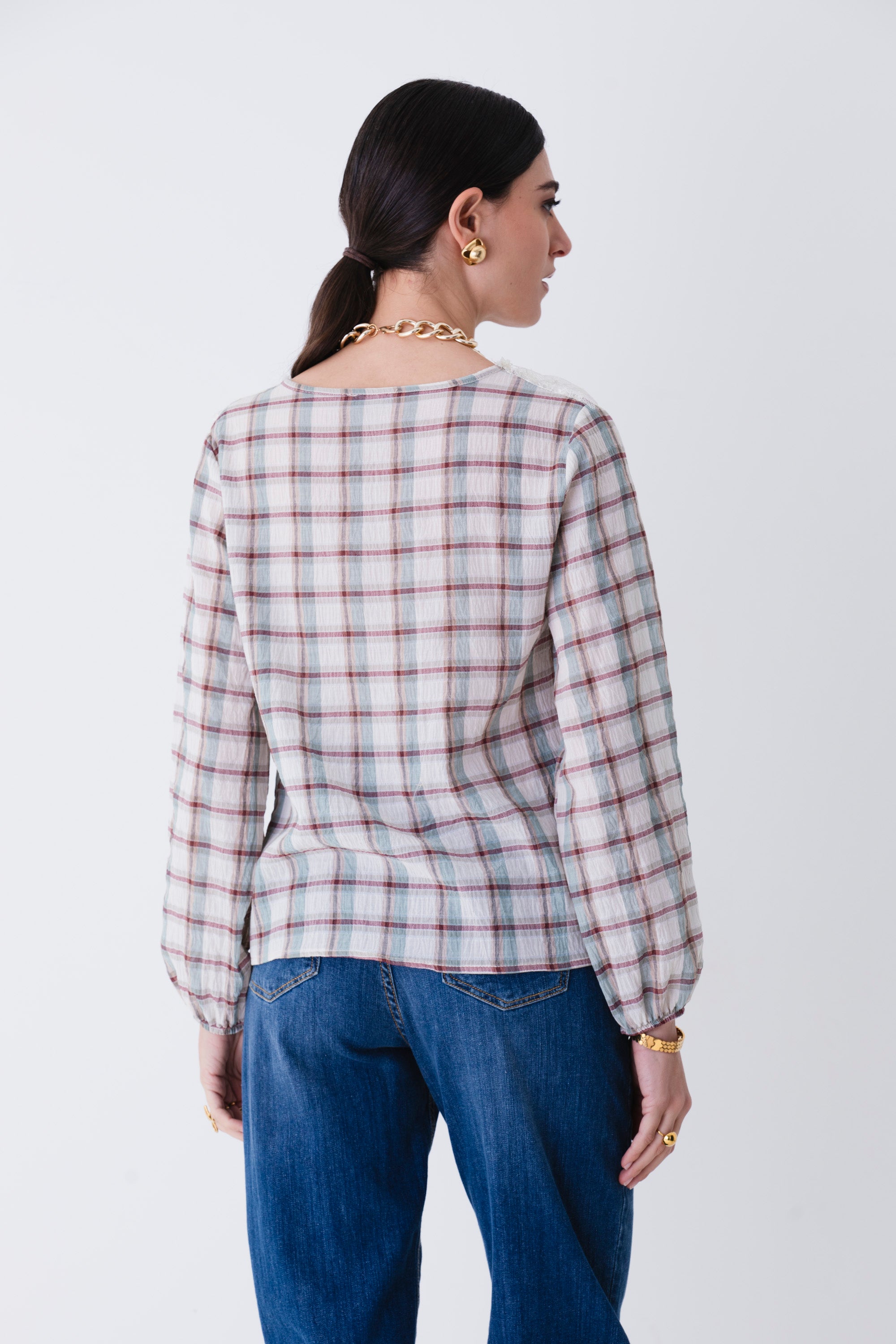 Casacca a quadri con rouches in pizzo - PE25