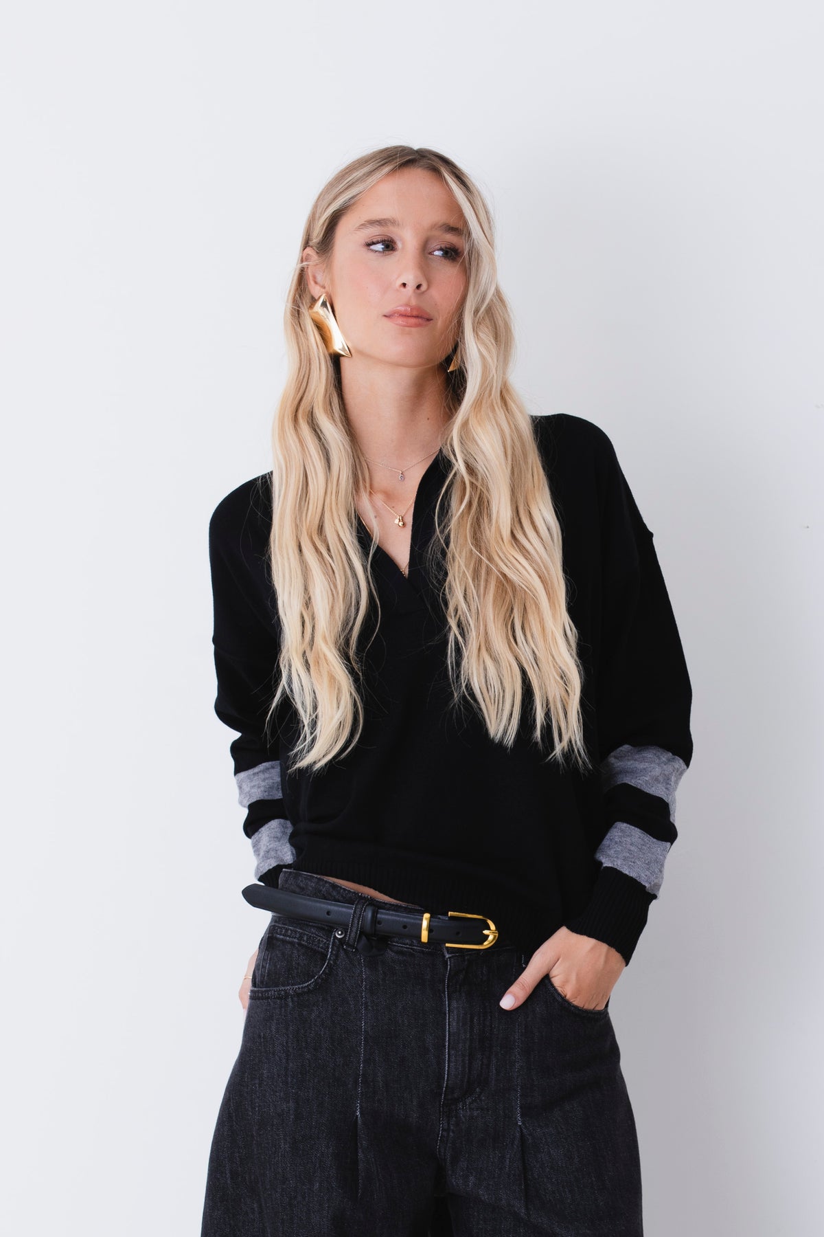 Maglia polo in misto viscosa con righe - FW27