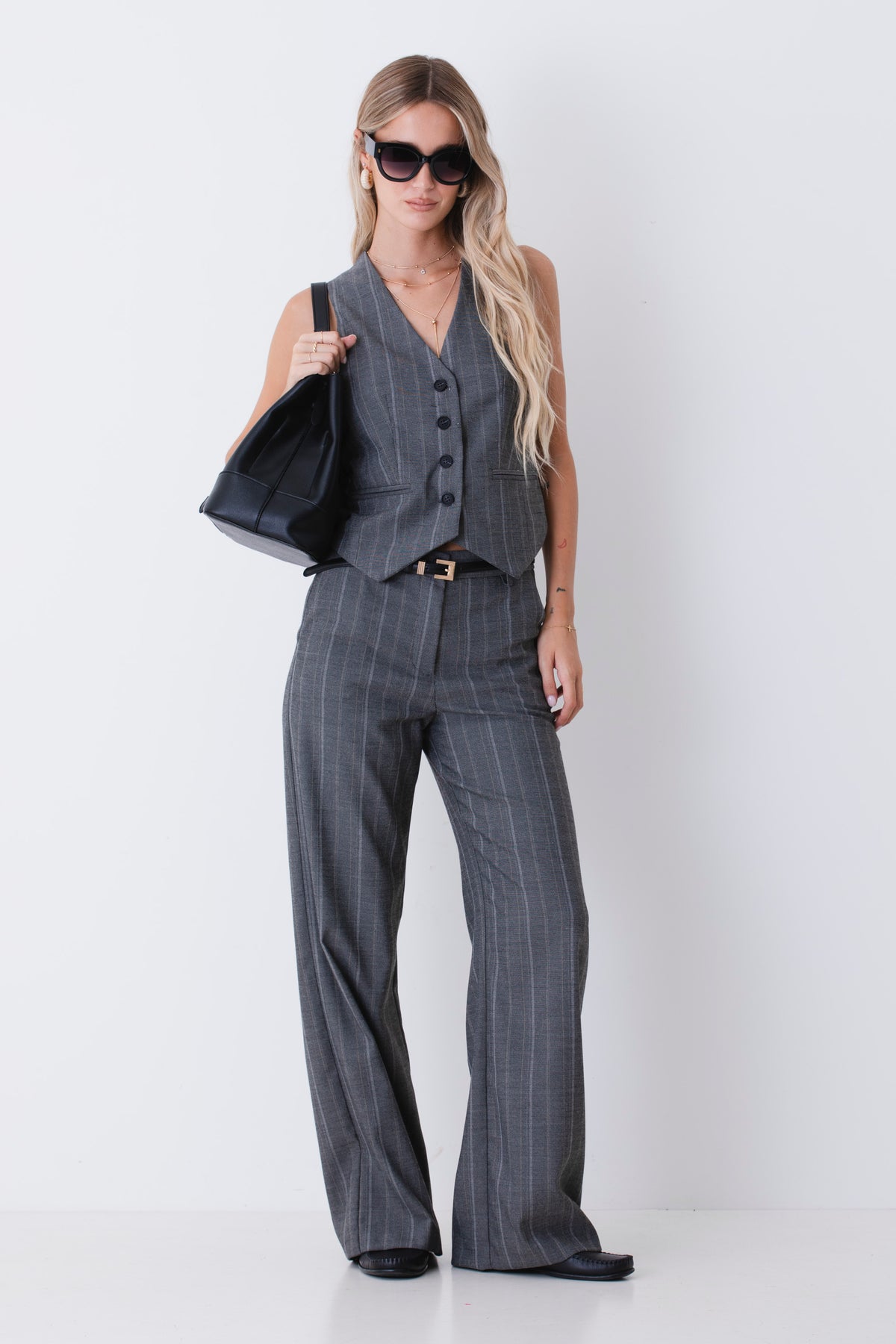 Gilet ad un petto in grisaglia gessata - FW27
