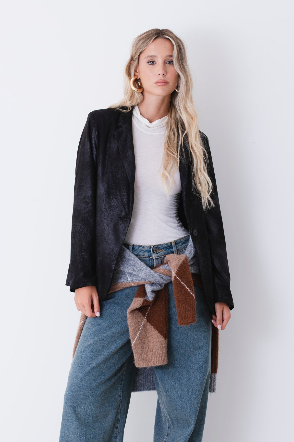 Blazer ad un petto in tessuto effetto pelle - FW27