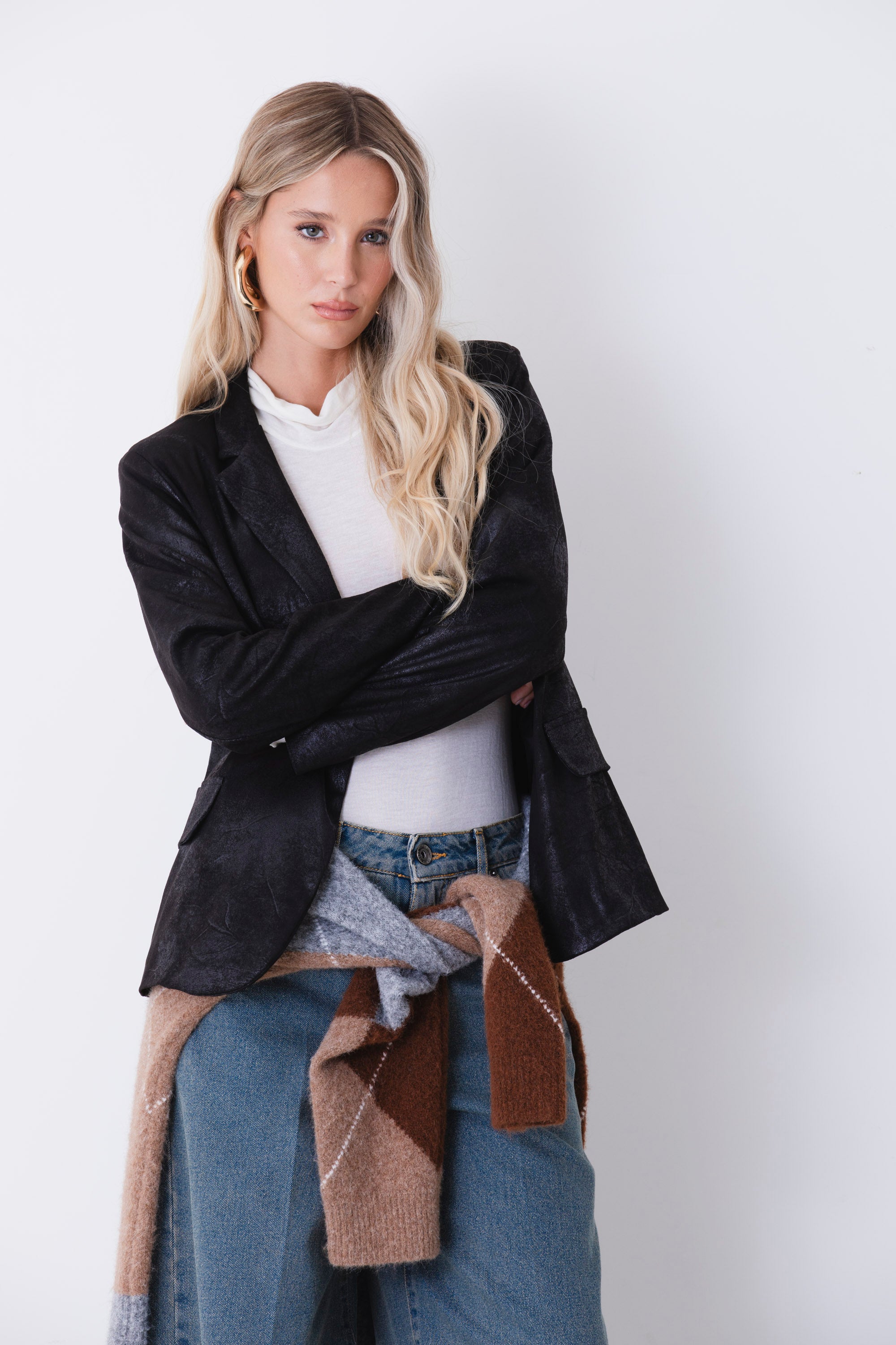 Blazer ad un petto in tessuto effetto pelle - FW27