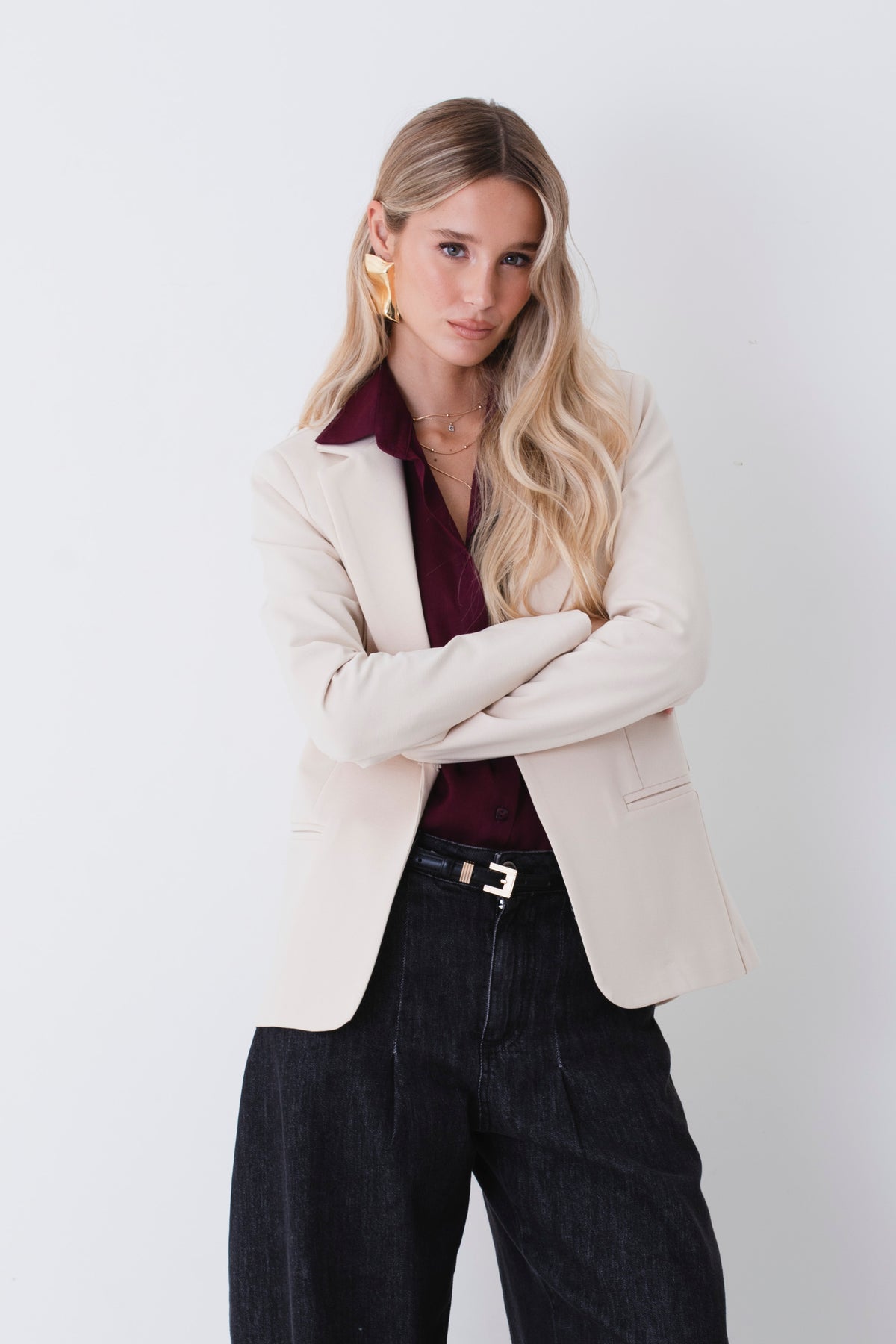 Giacca ad un petto in tessuto punto Roma - FW27