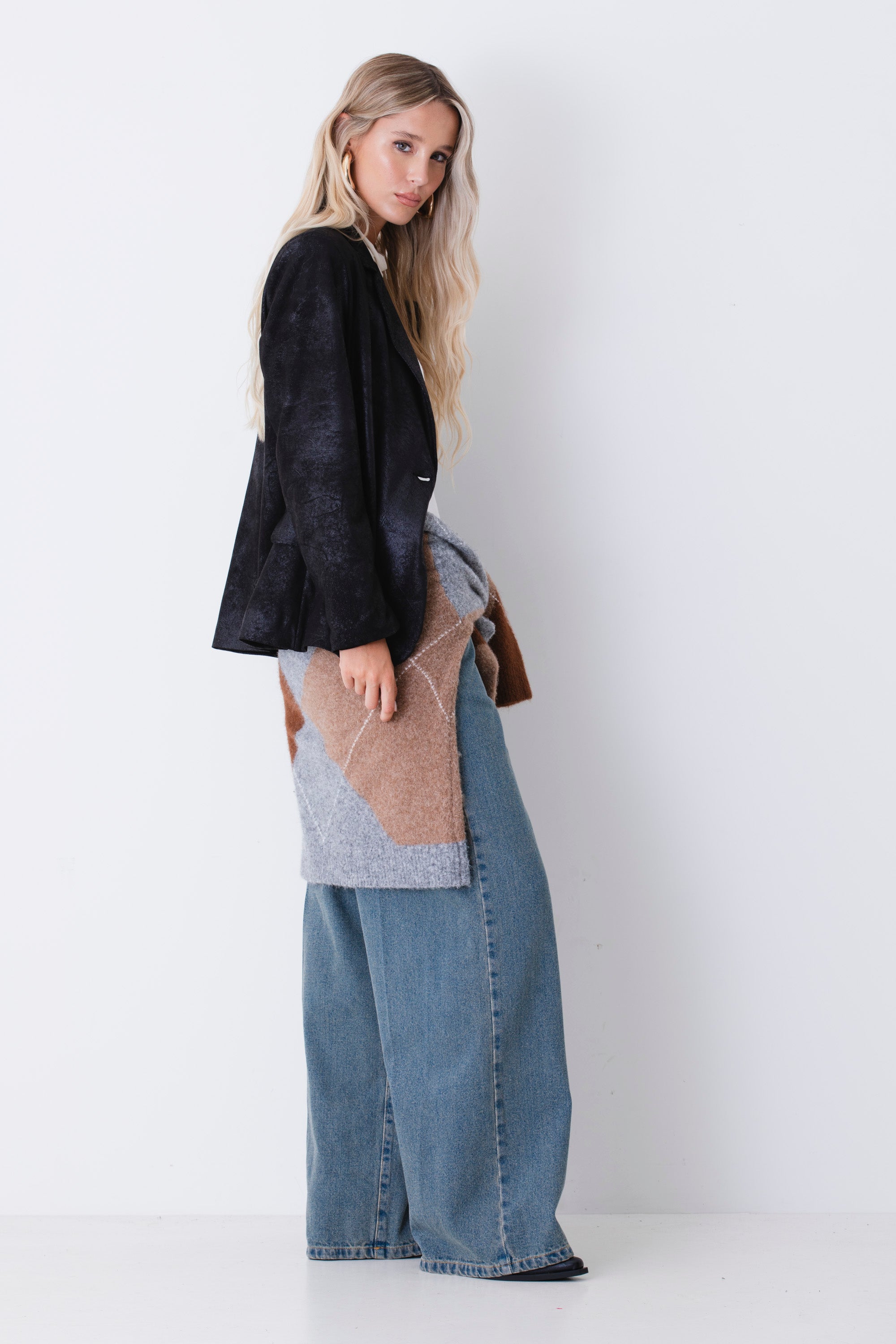 Blazer ad un petto in tessuto effetto pelle - FW27