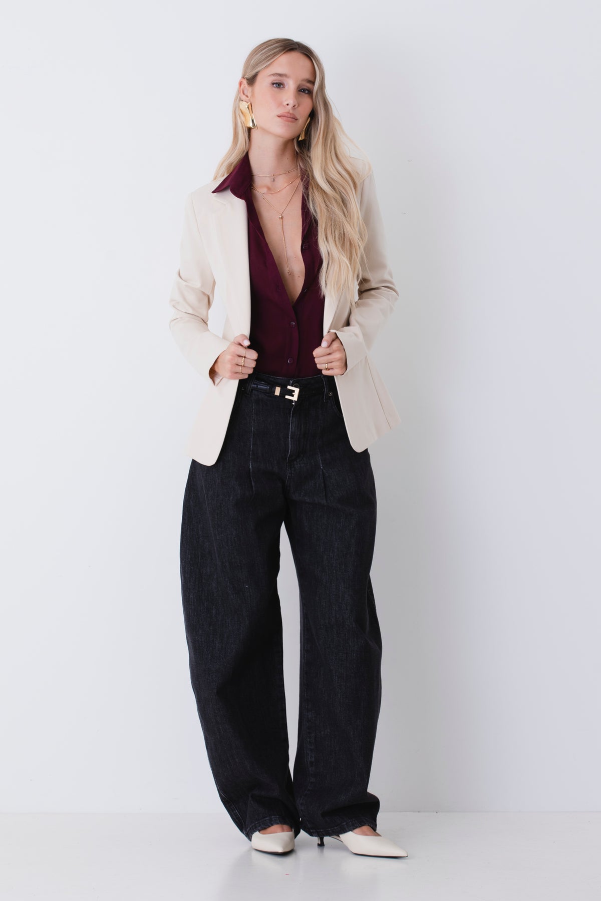 Giacca ad un petto in tessuto punto Roma - FW27