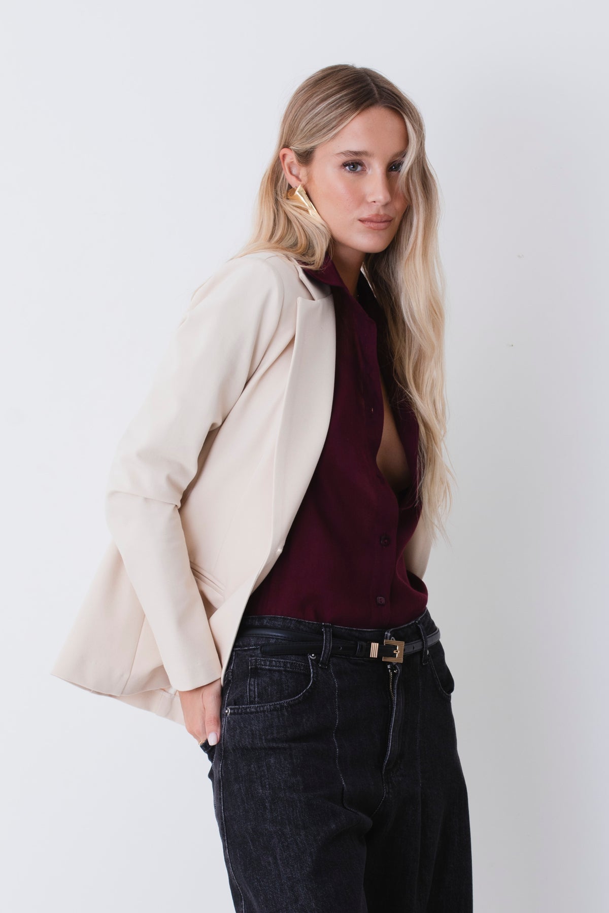 Giacca ad un petto in tessuto punto Roma - FW27
