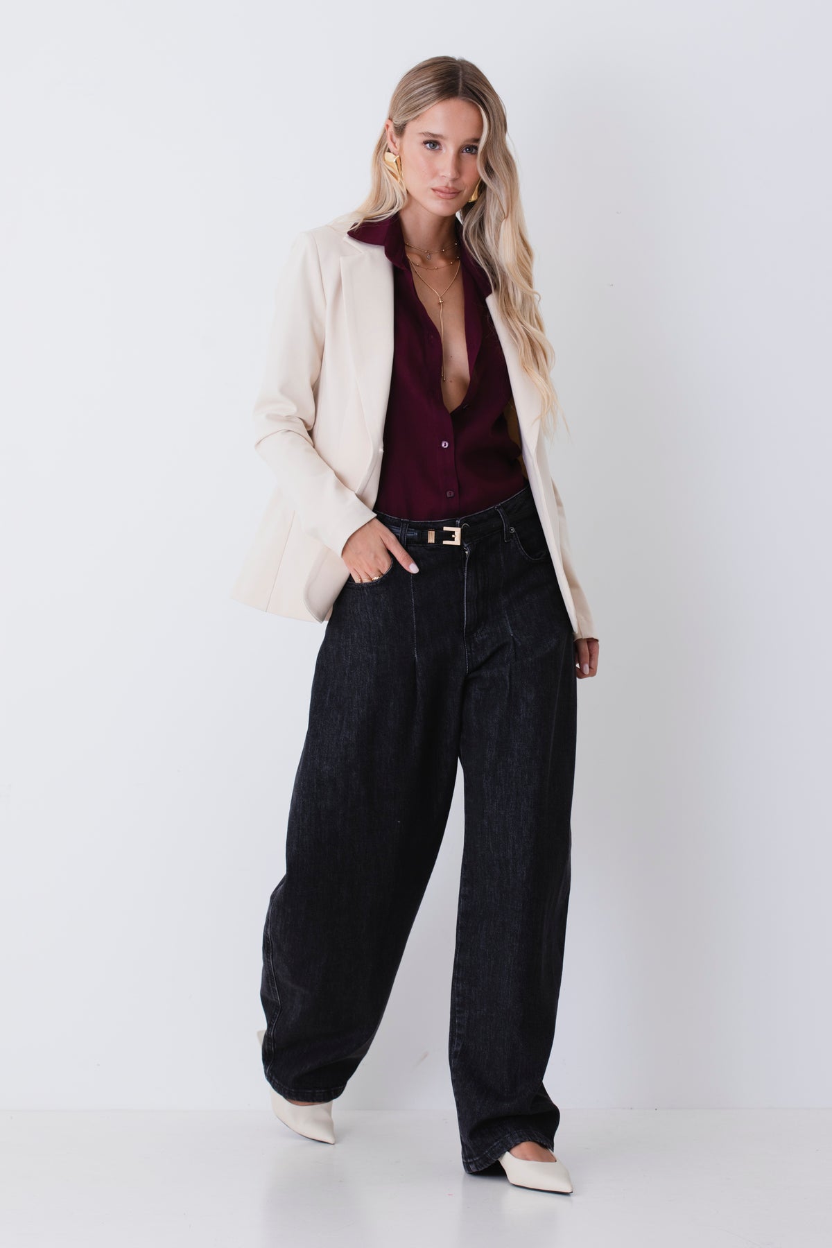 Giacca ad un petto in tessuto punto Roma - FW27