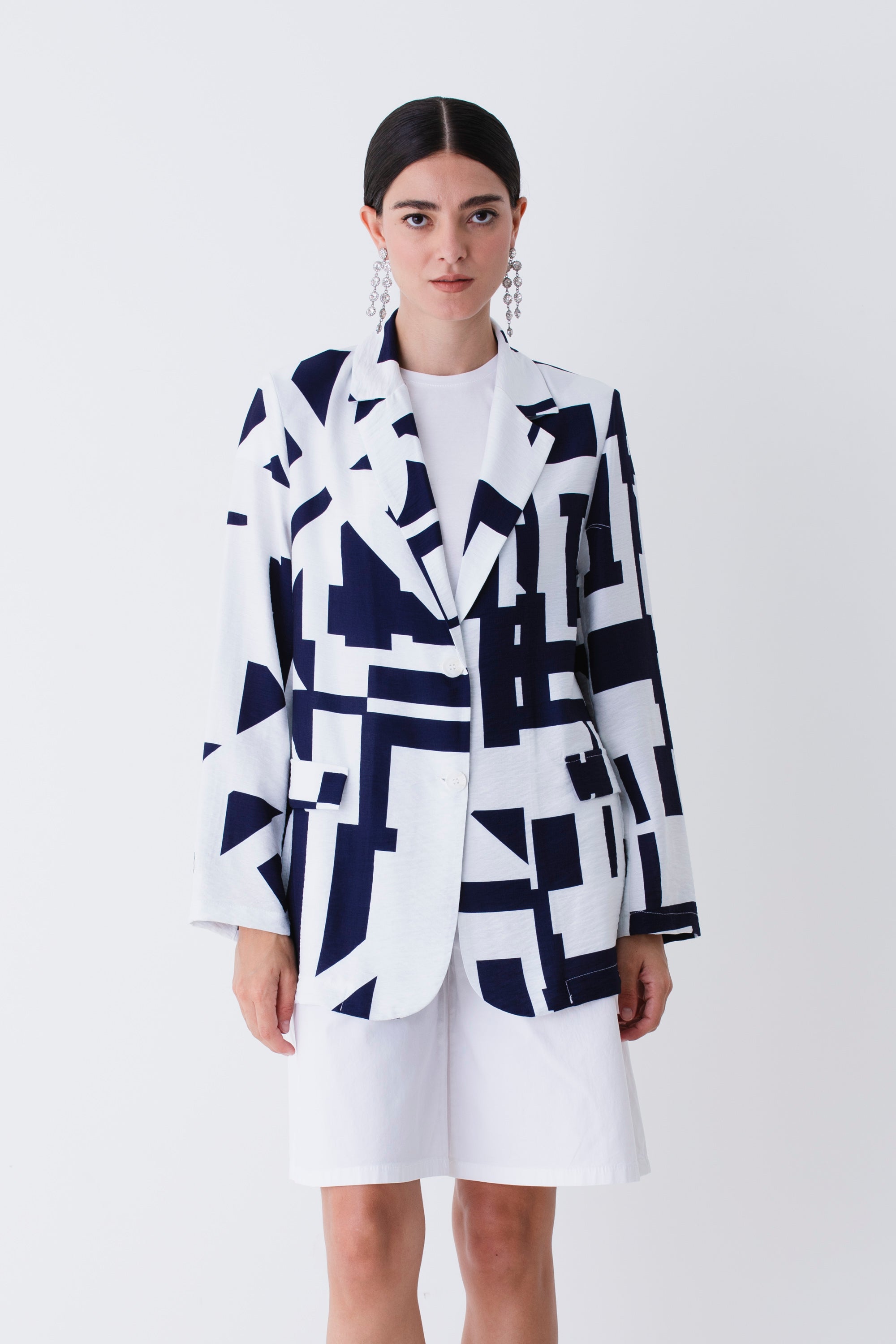 Blazer ad un petto in rayon fantasia geometrica - PE25