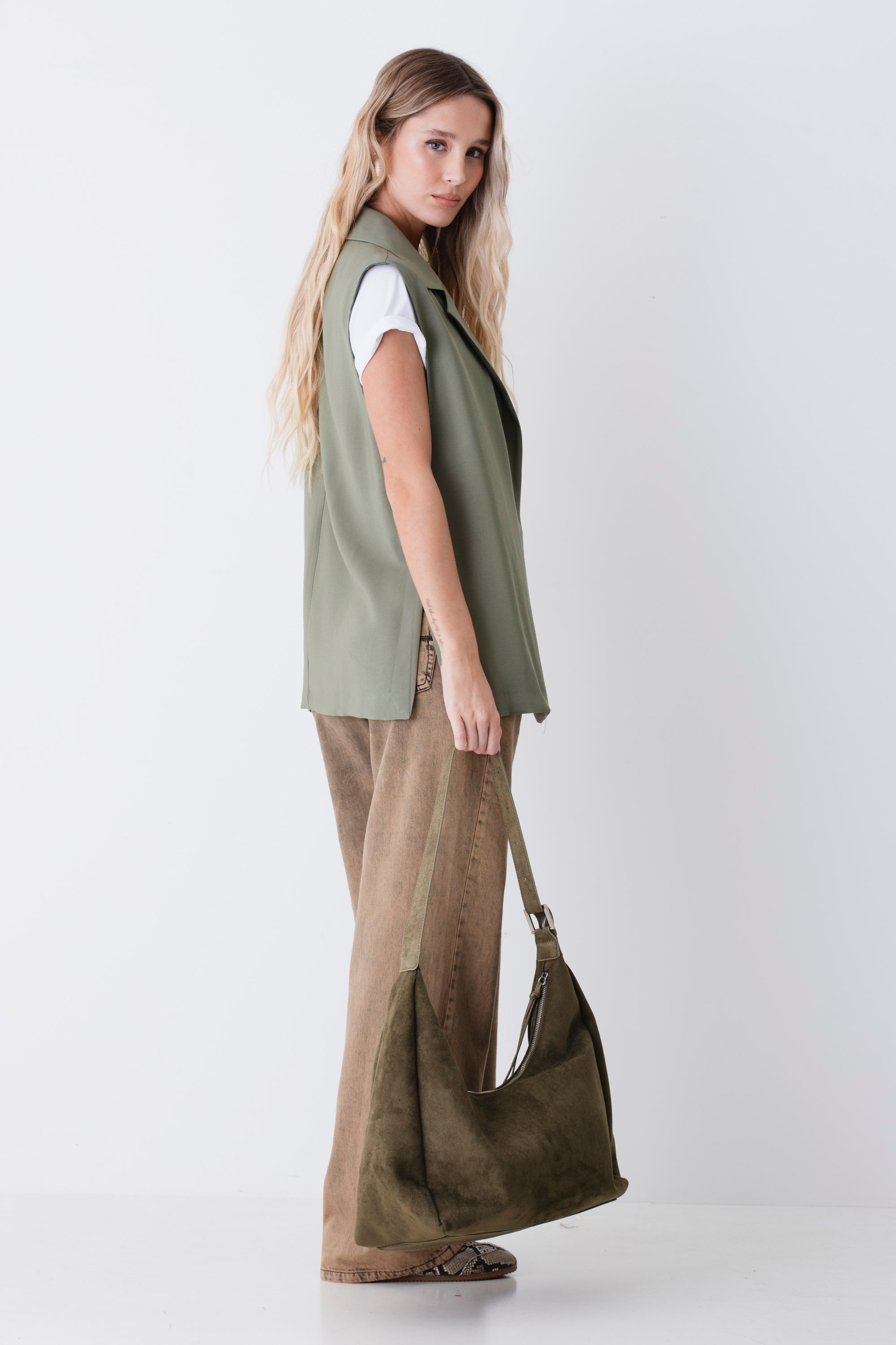 Gilet lungo ad un petto in viscosa - PE26