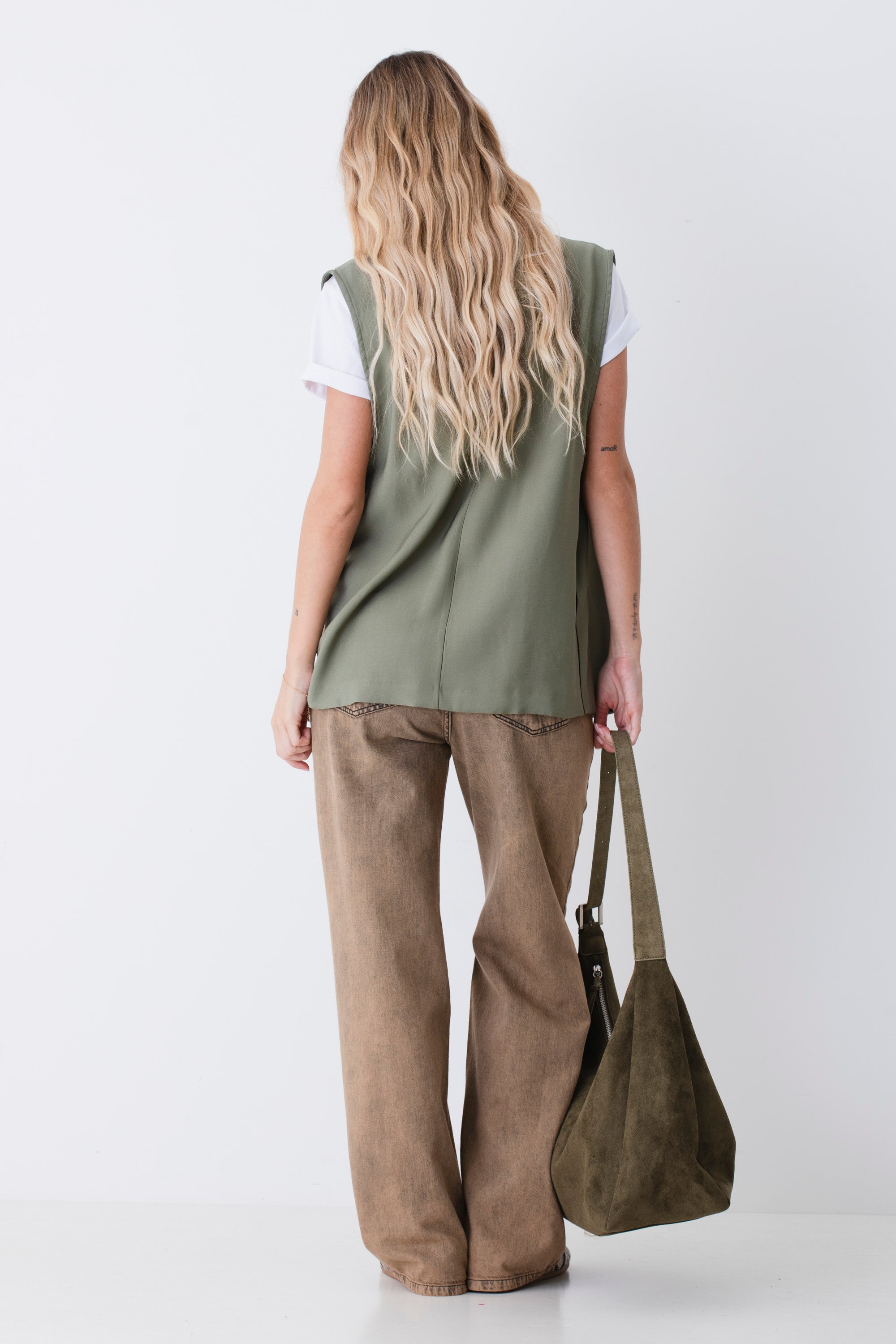 Gilet lungo ad un petto in viscosa - PE26