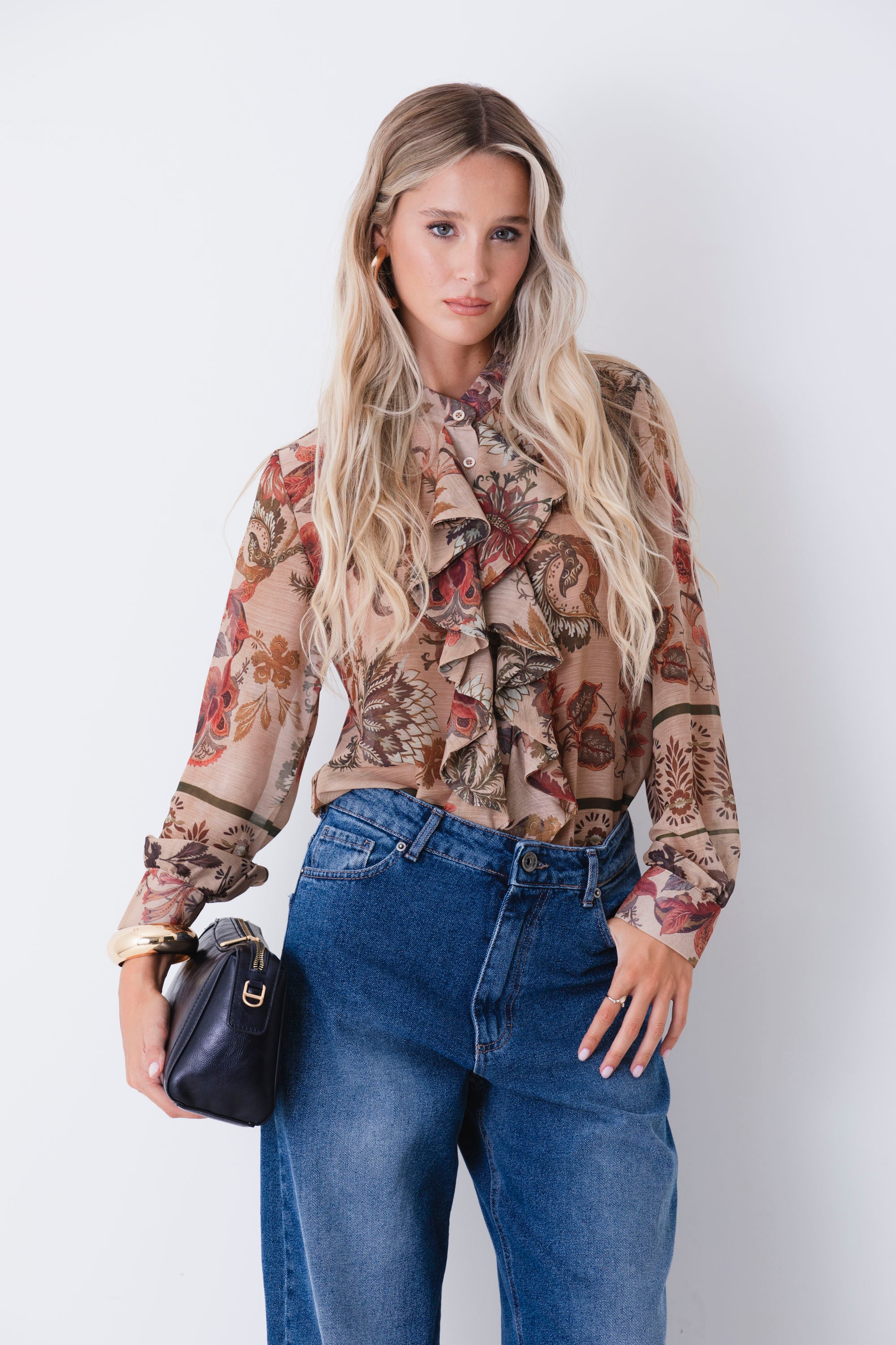 Camicia in georgette con rocuhes fantasia boho-chic - FW27